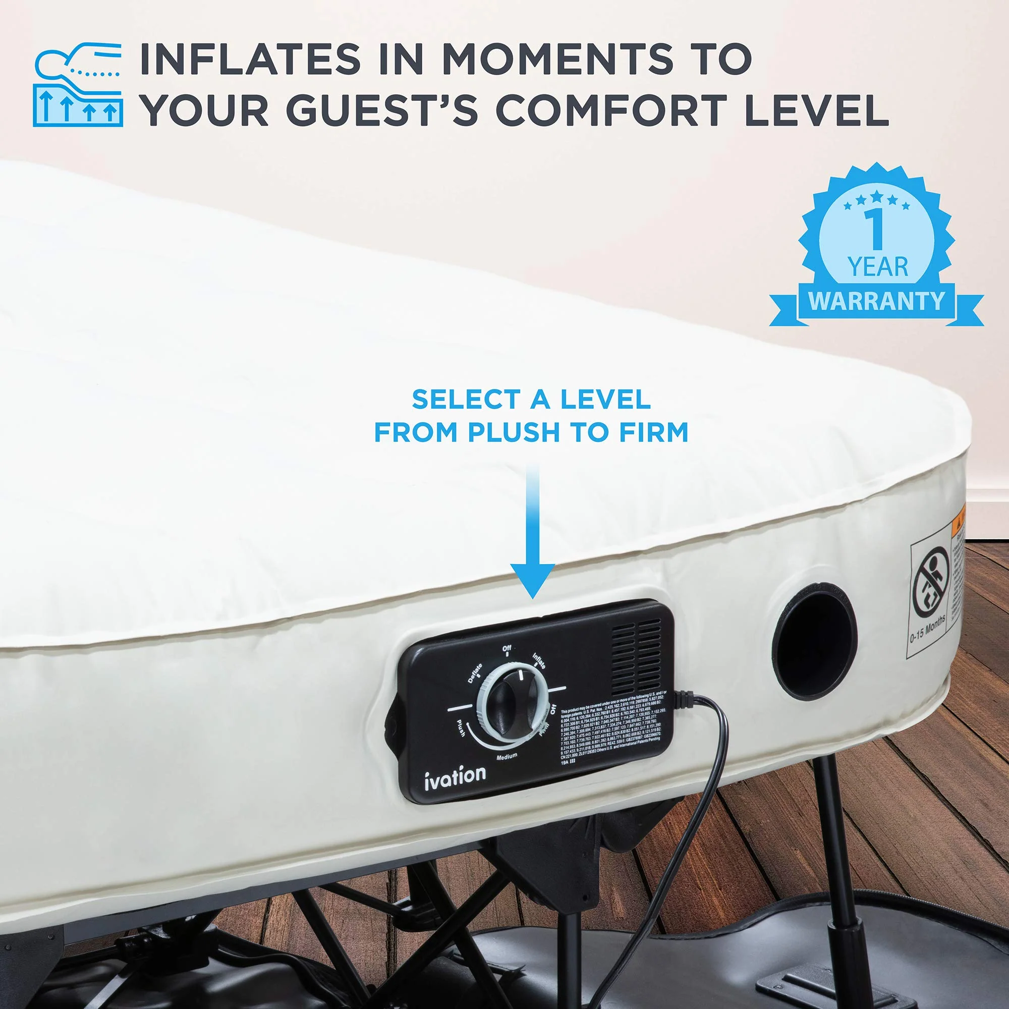 Ivation EZ-Bed Queen size - Air Mattress with Frame & Rolling Case, Self-Inflating with Auto Shut-Off, Comfortable Bed for Guests & Travel - Image 5