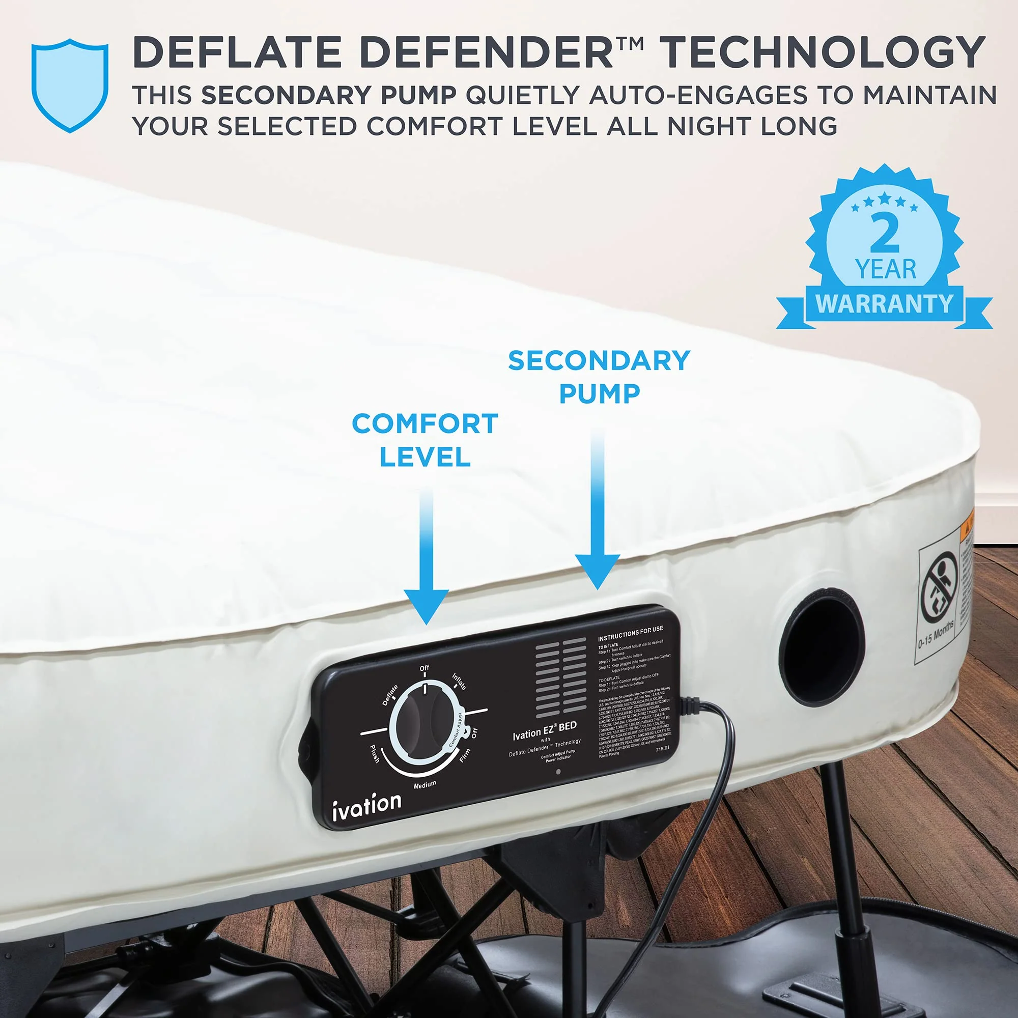 Ivation EZ-Bed King - Air Mattress with Frame & Rolling Case, Deflate Defender™, Dual Auto Pump, Durable Dual-Layer Air Bed for Guests & Travel - Image 3
