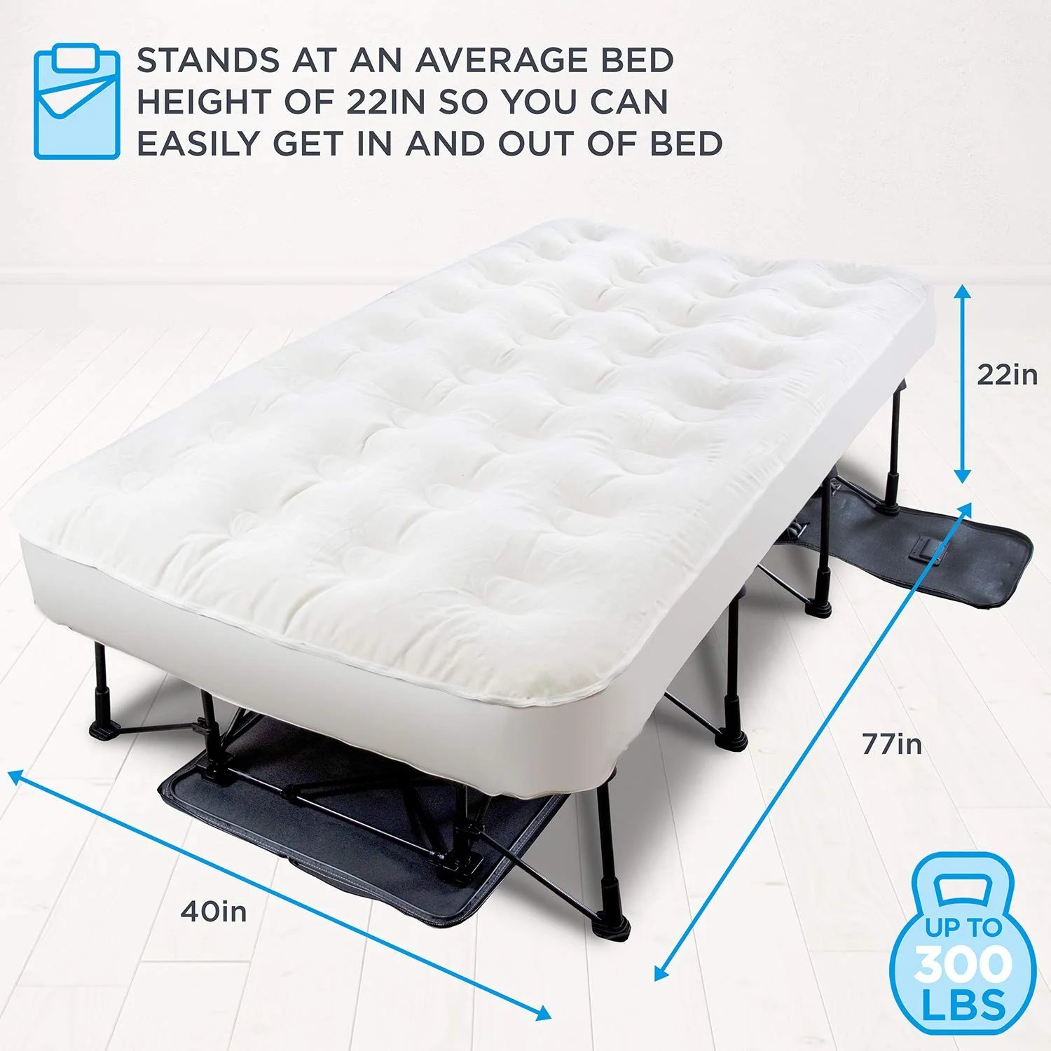 Ivation EZ-Bed Twin size - Air Mattress with Frame & Rolling Case, Self-Inflating with Auto Shut-Off, Comfortable Bed for Guests & Travel - Image 4