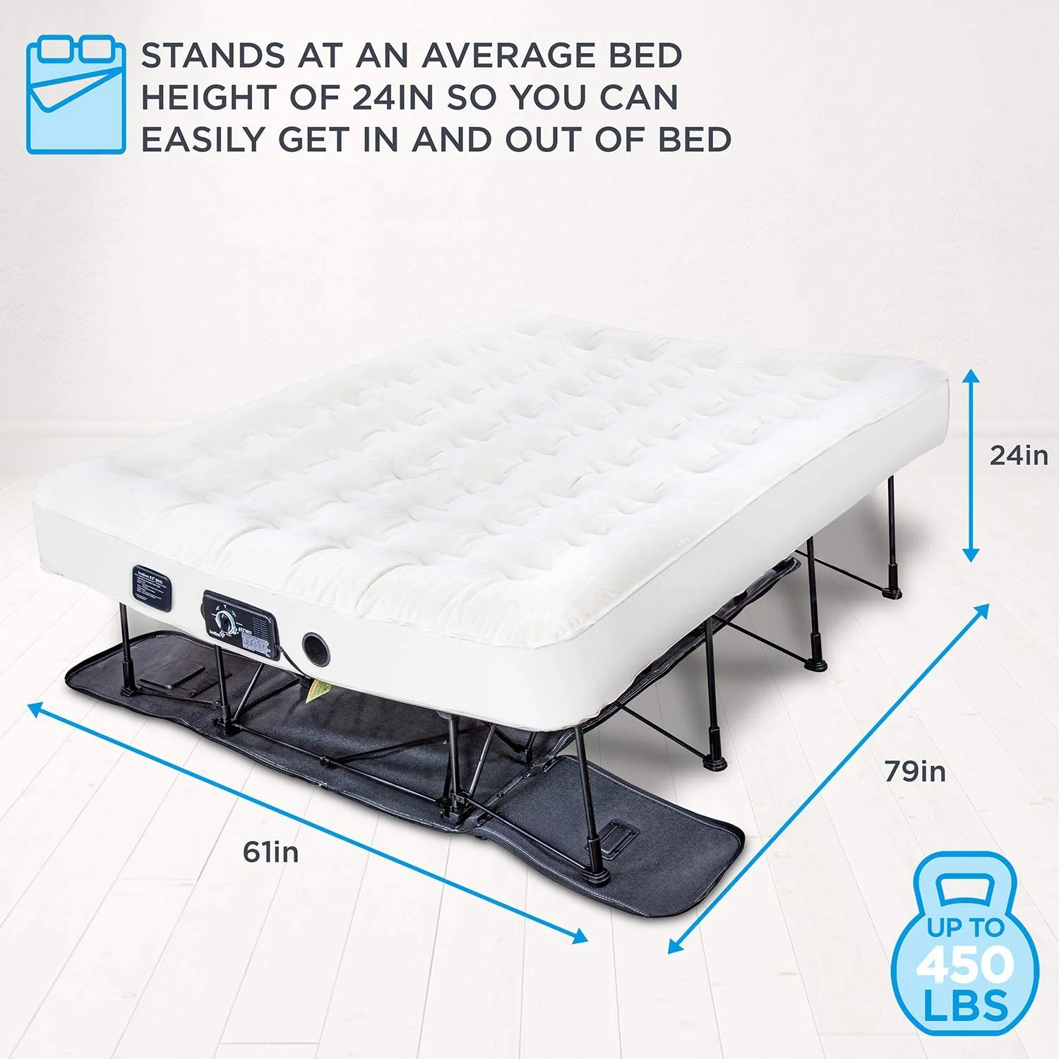 Ivation EZ-Bed Queen - Air Mattress with Frame & Rolling Case, Deflate Defender™, Dual Auto Pump, Durable Dual-Layer Air Bed for Guests & Travel - Image 3