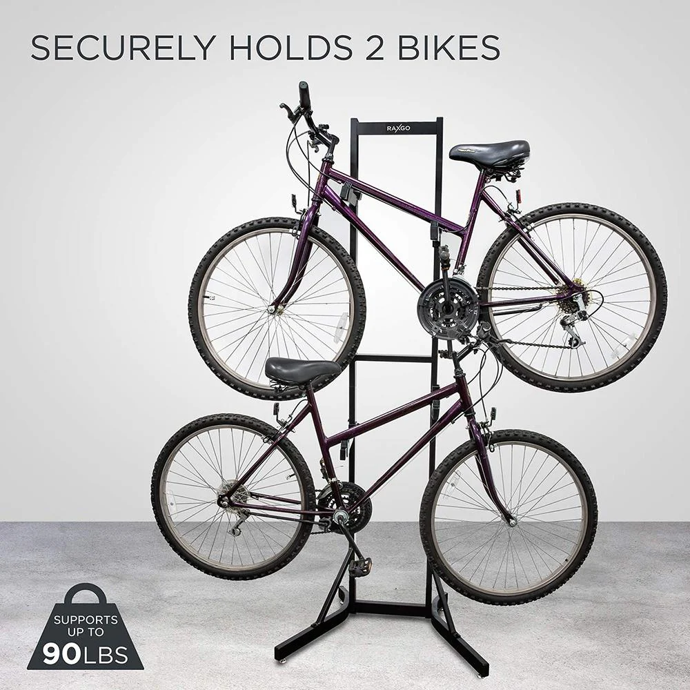Garage Bike Rack, Freestanding 2 Bicycle Storage Stand with Adjustable Hooks for Indoor & Home Use