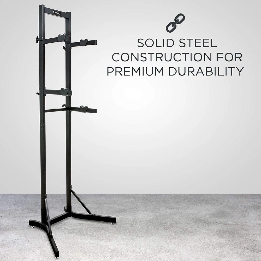 Garage Bike Rack, Freestanding 2 Bicycle Storage Stand with Adjustable Hooks for Indoor & Home Use - Image 4