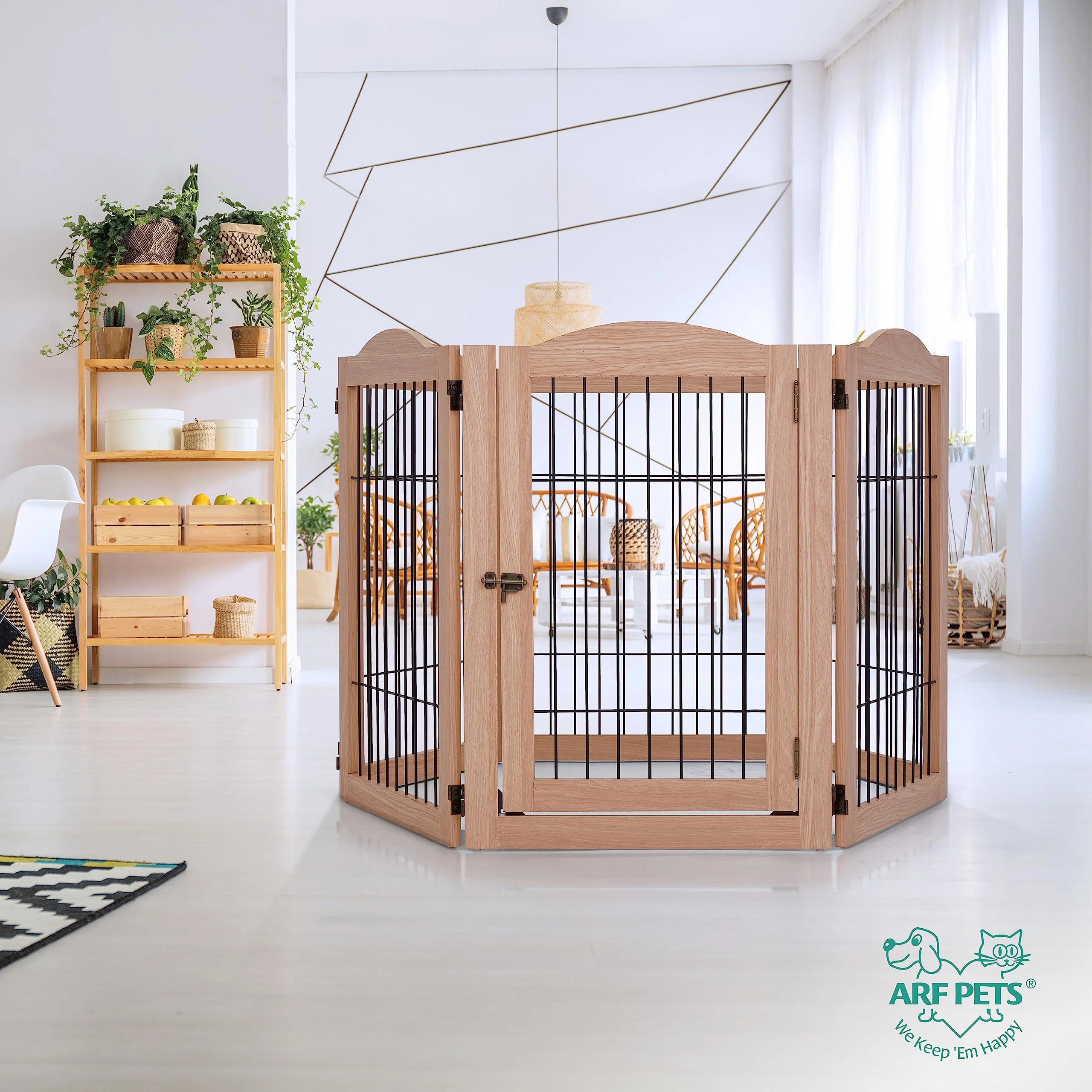 Arf Pets Freestanding Dog Gates, 6-Panel Extension, 360° Foldable Dog Gate 120"Wx31.5"H - Walnut - Image 5
