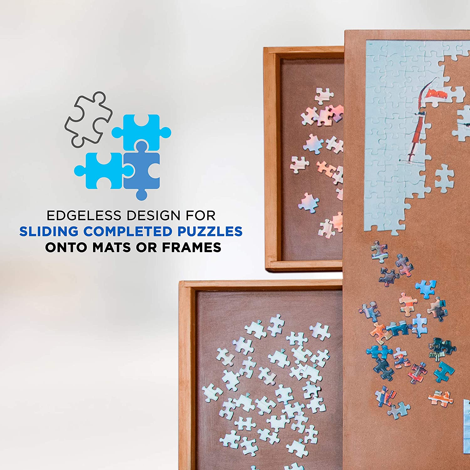 1000 Piece Wooden Puzzle Table with Foldable Legs and Four Built-in Drawers - Image 3