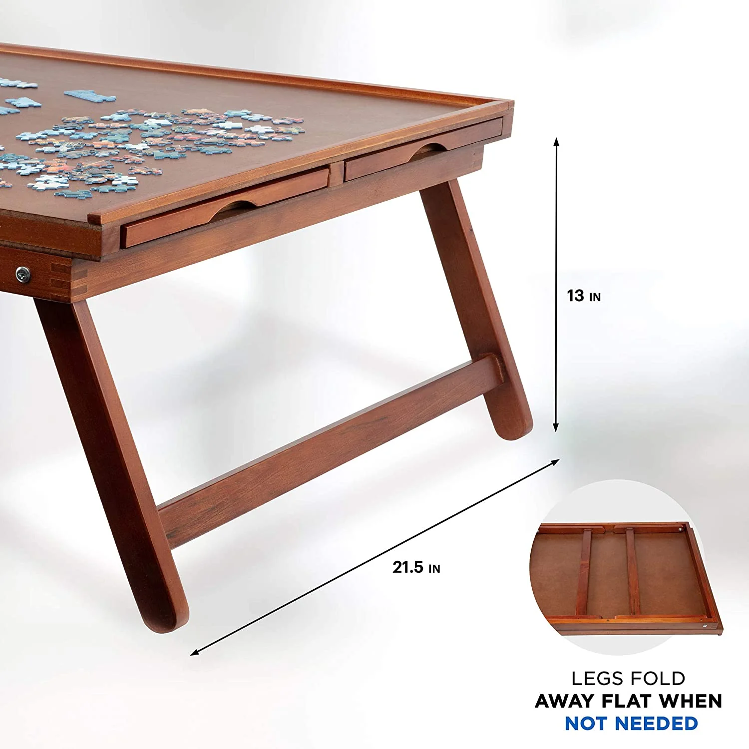 1000 Piece Wooden Puzzle Table with Foldable Legs and Four Built-in Drawers - Image 4