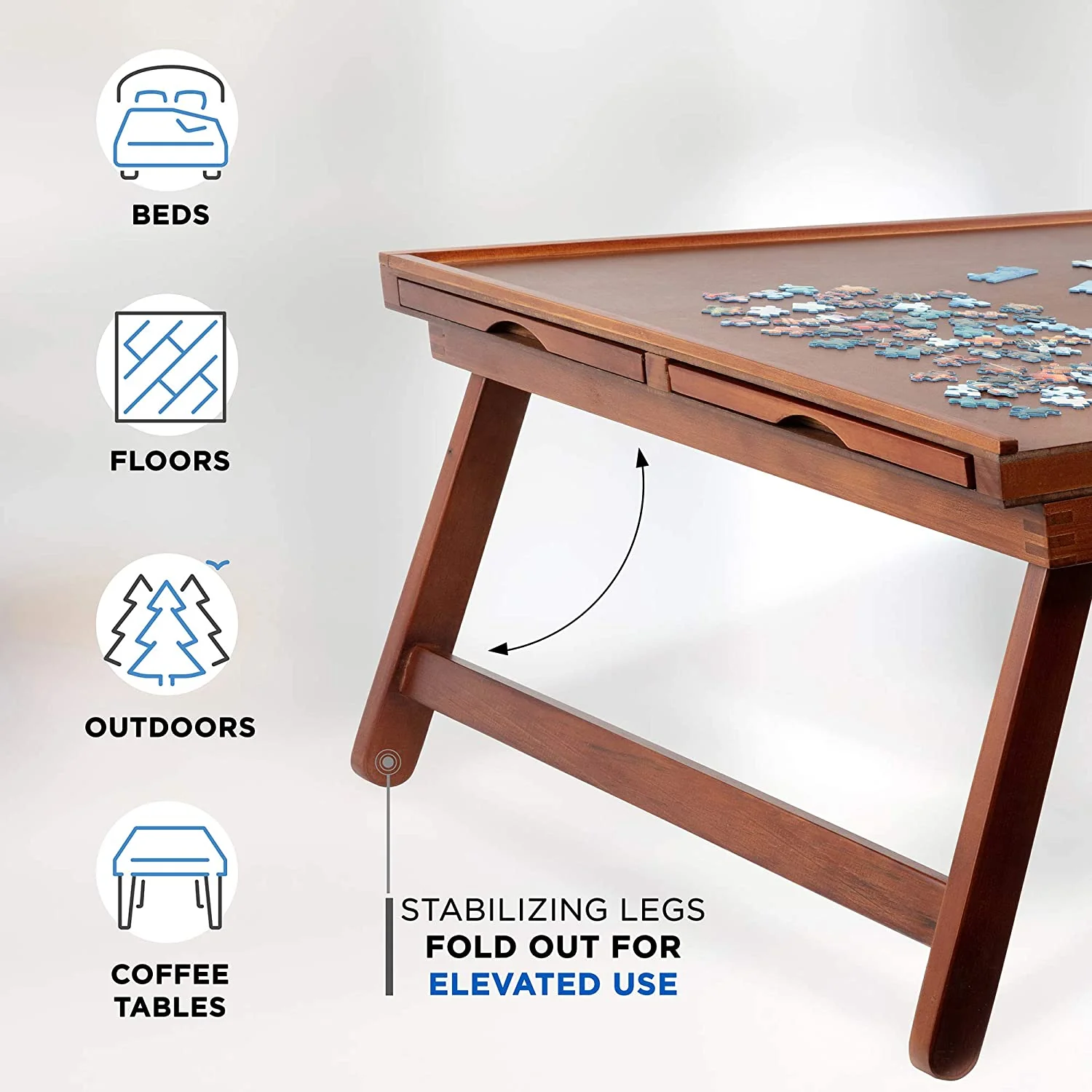 1000 Piece Wooden Puzzle Table with Foldable Legs and Four Built-in Drawers - Image 5