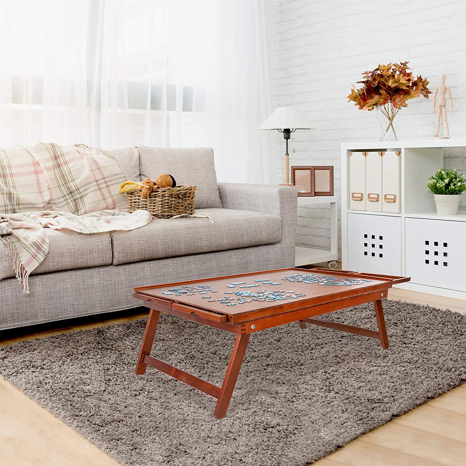 1000 Piece Wooden Puzzle Table with Foldable Legs and Four Built-in Drawers - Image 7