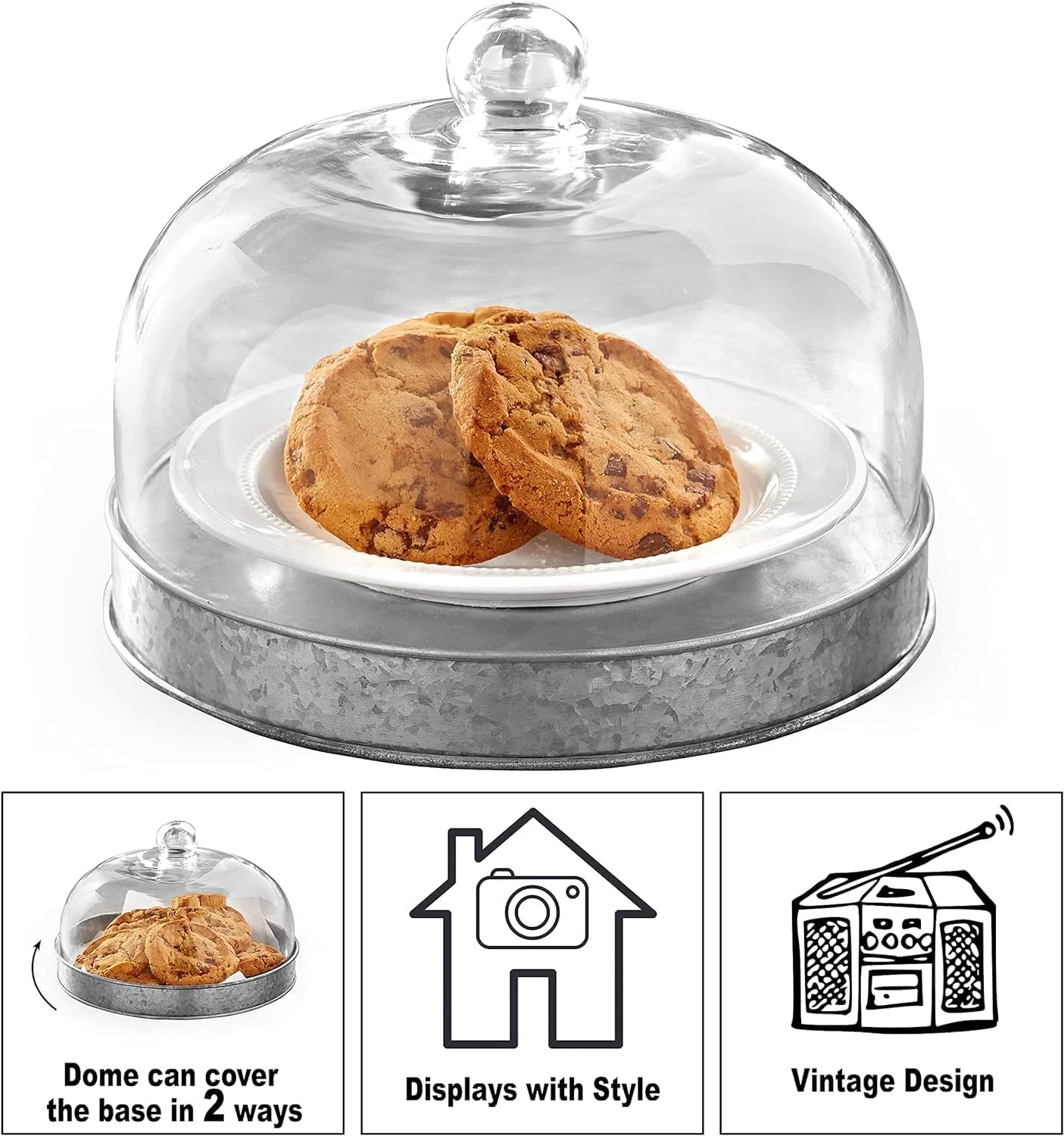 SkyMall Galvanized Metal and Glass Dome Server - Image 3