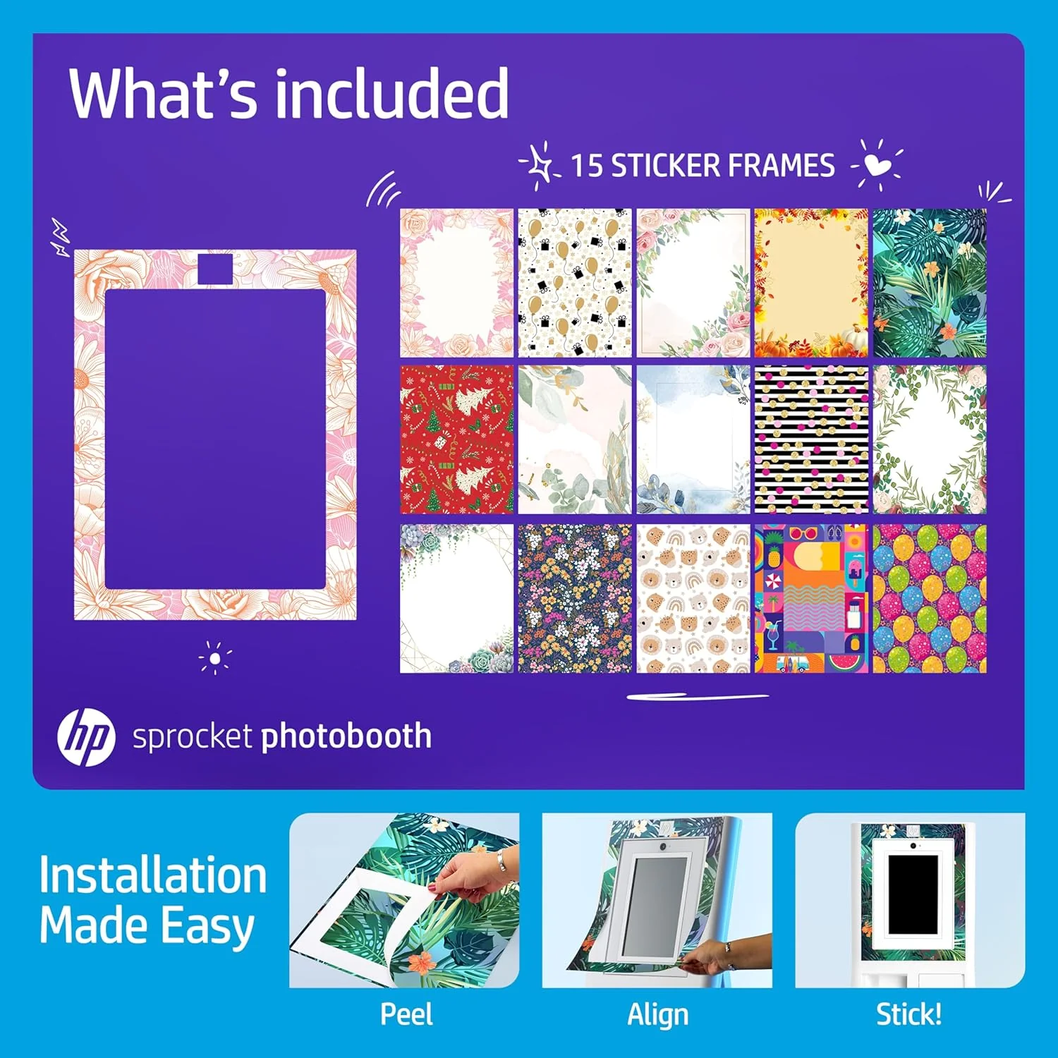 HP Decorative Stickers Frames, Custom Adhesive Frame Stickers Only for the HP Sprocket Photobooth - Image 3