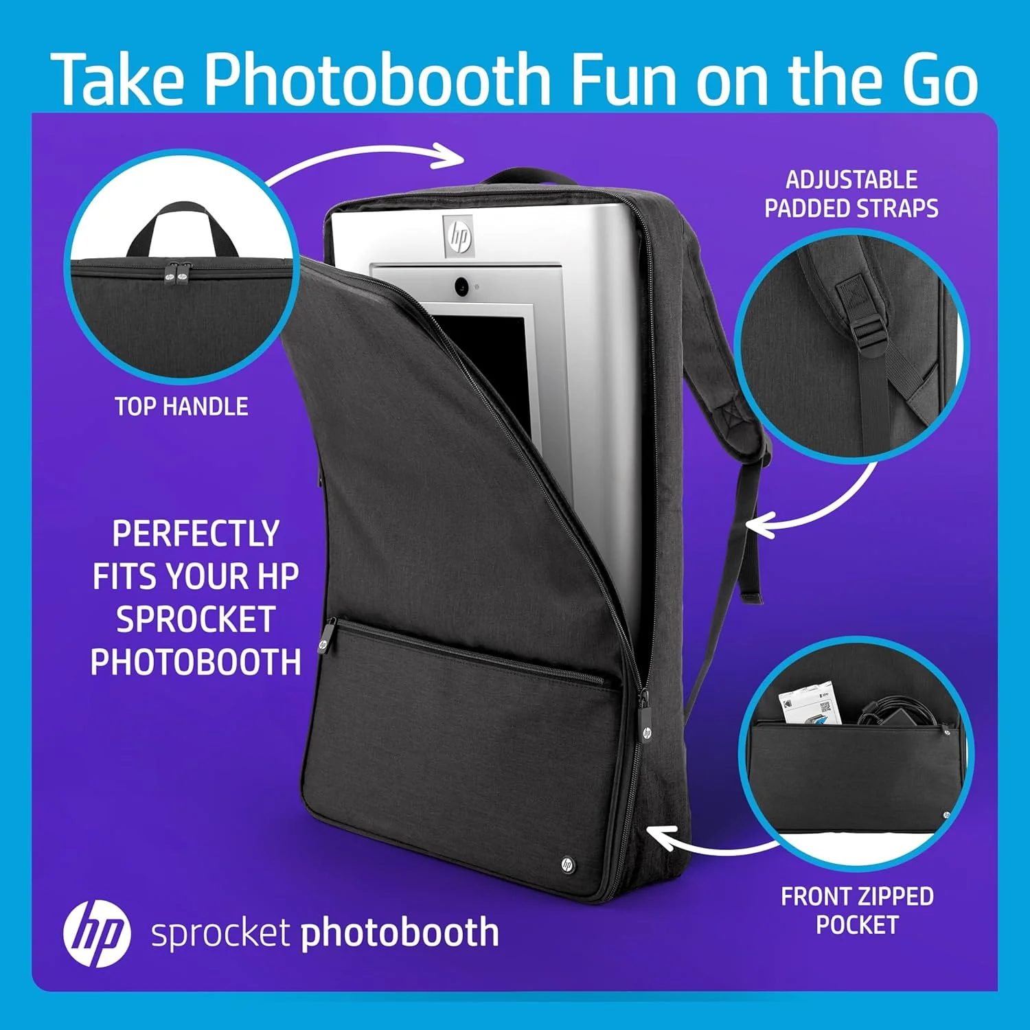 HP Sprocket Photobooth Travel Backpack (Black), Exclusively for the HP Sprocket Photobooth Printer - Image 4