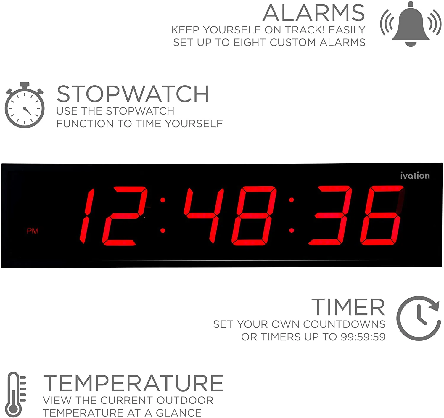 36 in. Large Digital Wall Clock, LED Digital Clock with Timer and Alarm - Image 11