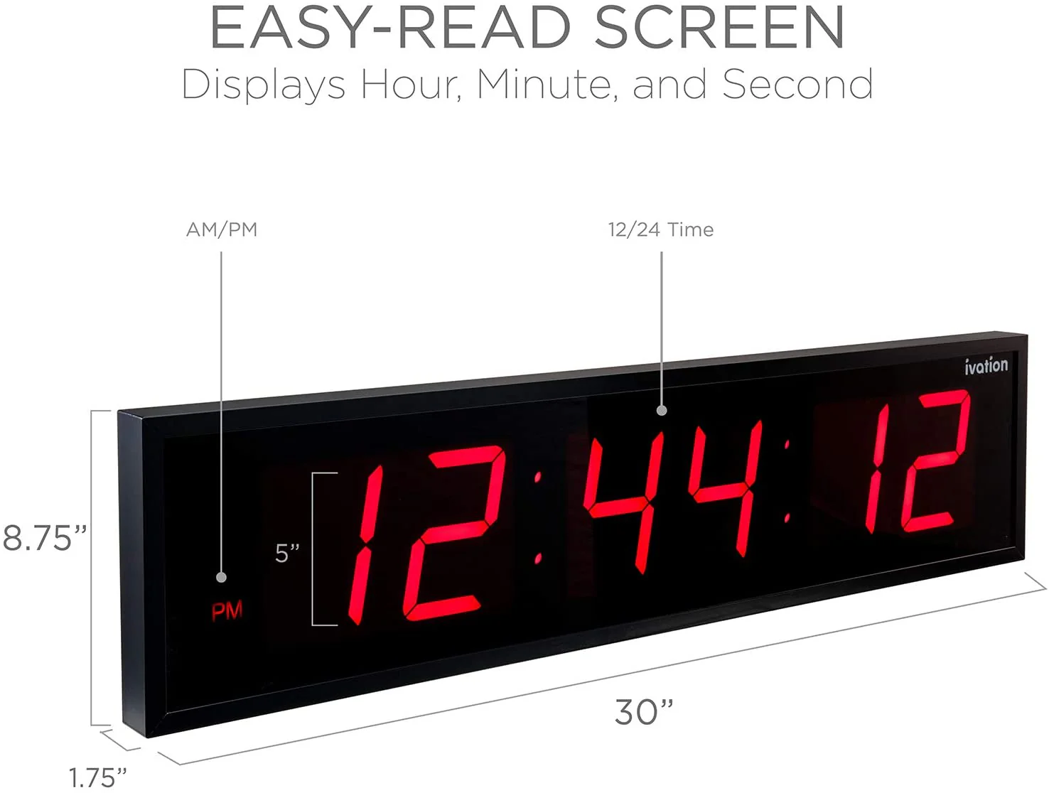 Huge Large Big Oversized Digital LED Clock - Shelf or Wall Mount | 6-Level Brightness, Mounting Holes & Hardware - Image 12