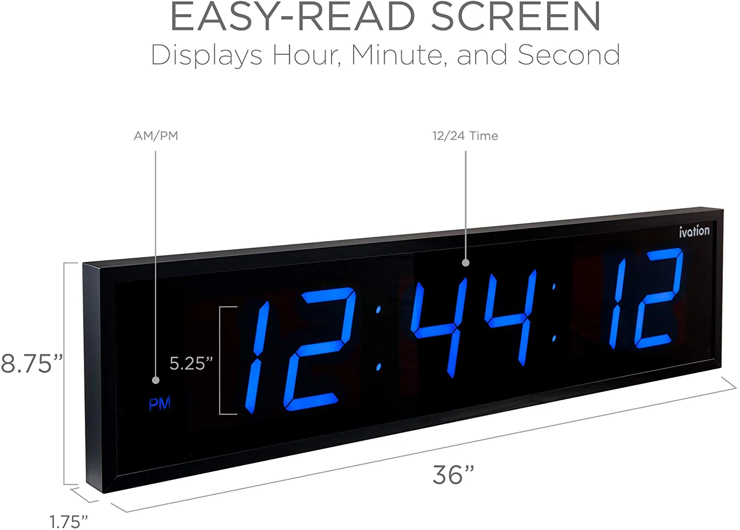 Huge Large Big Oversized Digital LED Clock - Shelf or Wall Mount | 6-Level Brightness, Mounting Holes & Hardware - Image 19