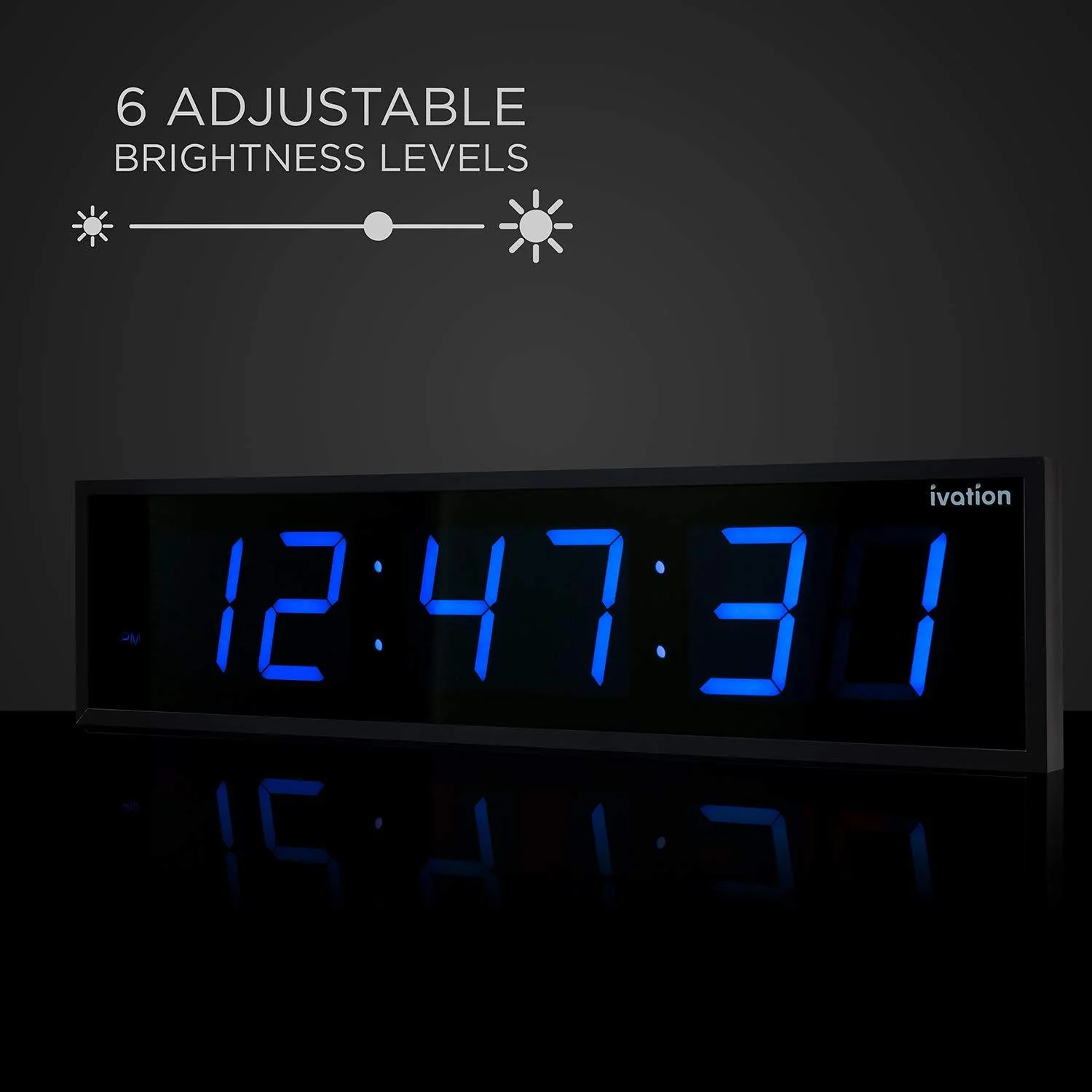Huge Large Big Oversized Digital LED Clock - Shelf or Wall Mount | 6-Level Brightness, Mounting Holes & Hardware - Image 2