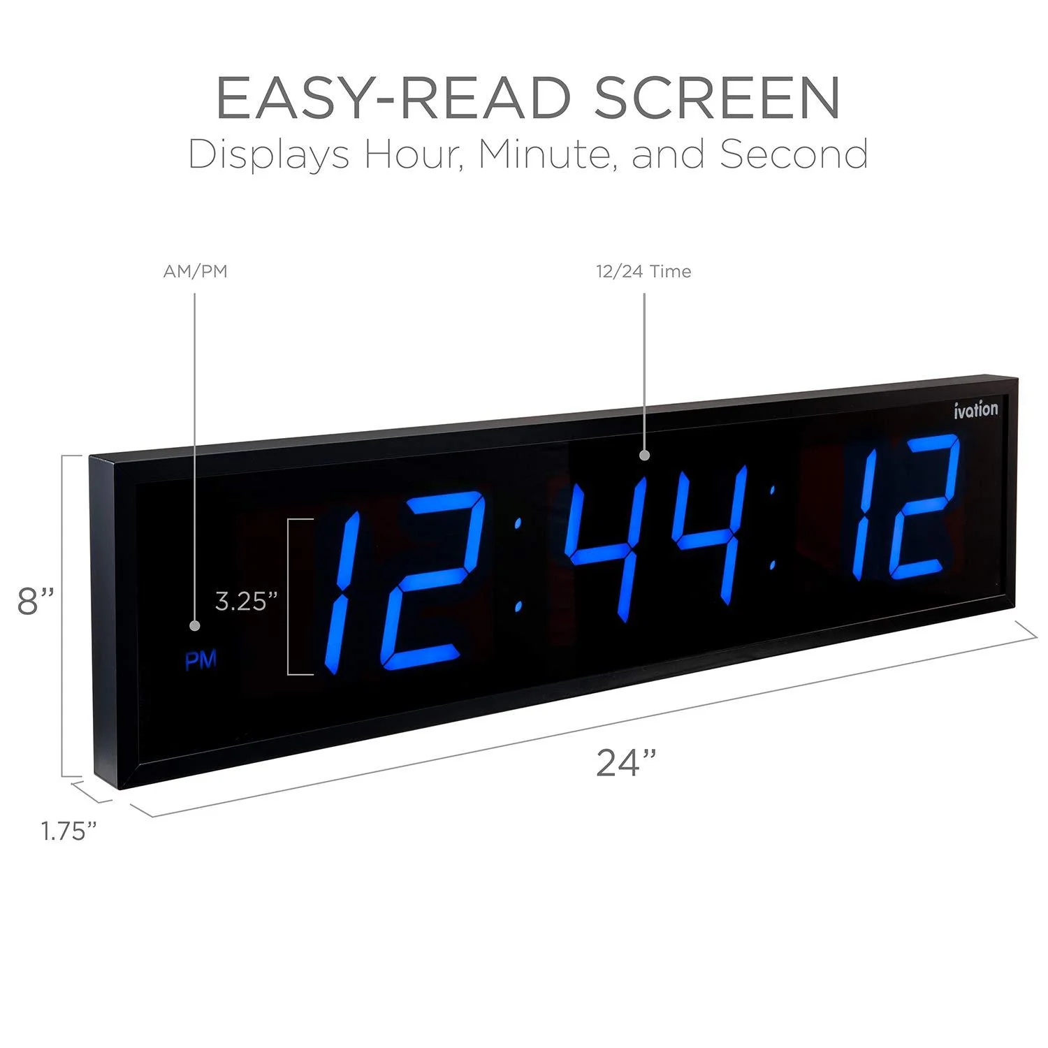 Huge Large Big Oversized Digital LED Clock - Shelf or Wall Mount | 6-Level Brightness, Mounting Holes & Hardware - Image 3