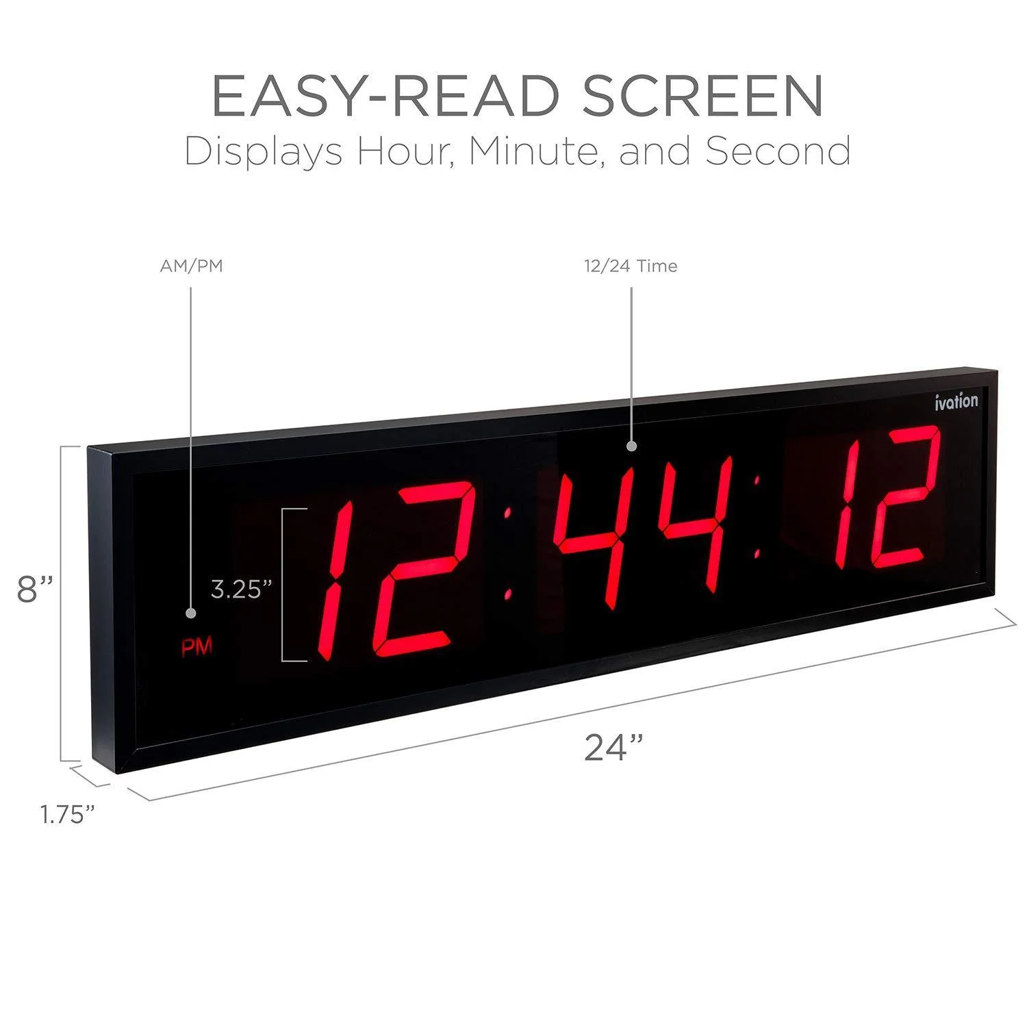 Huge Large Big Oversized Digital LED Clock - Shelf or Wall Mount | 6-Level Brightness, Mounting Holes & Hardware - Image 8