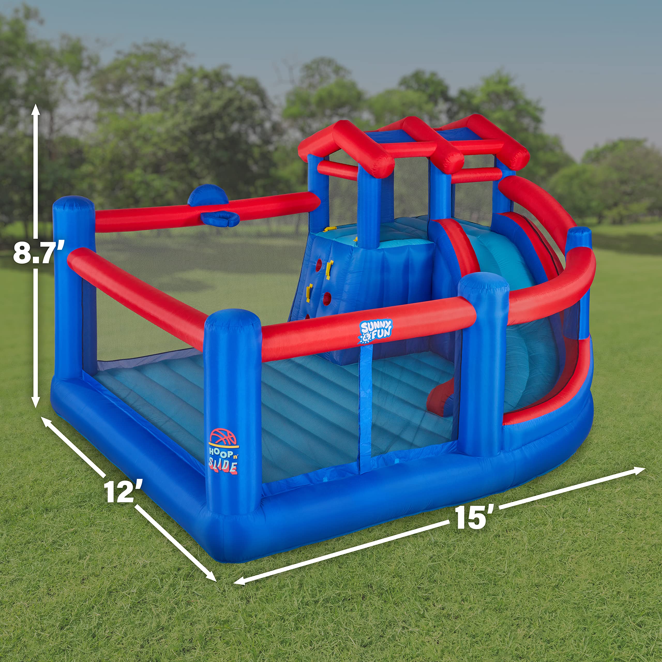 Sunny & Fun Hoop N’ Slide Inflatable Bounce House with Basketball Hoop & Slide - Red/Blue - Image 2