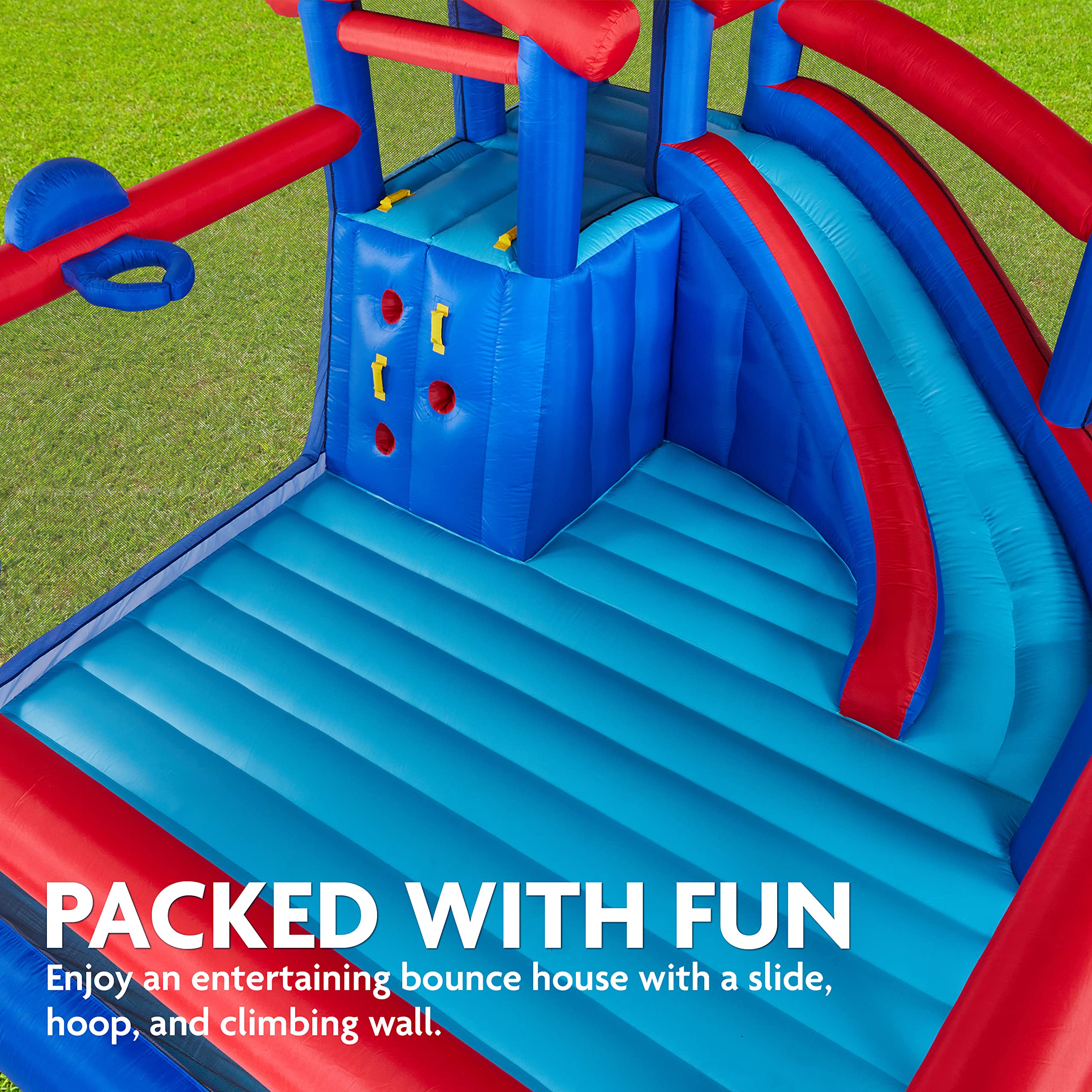 Sunny & Fun Hoop N’ Slide Inflatable Bounce House with Basketball Hoop & Slide - Red/Blue - Image 3
