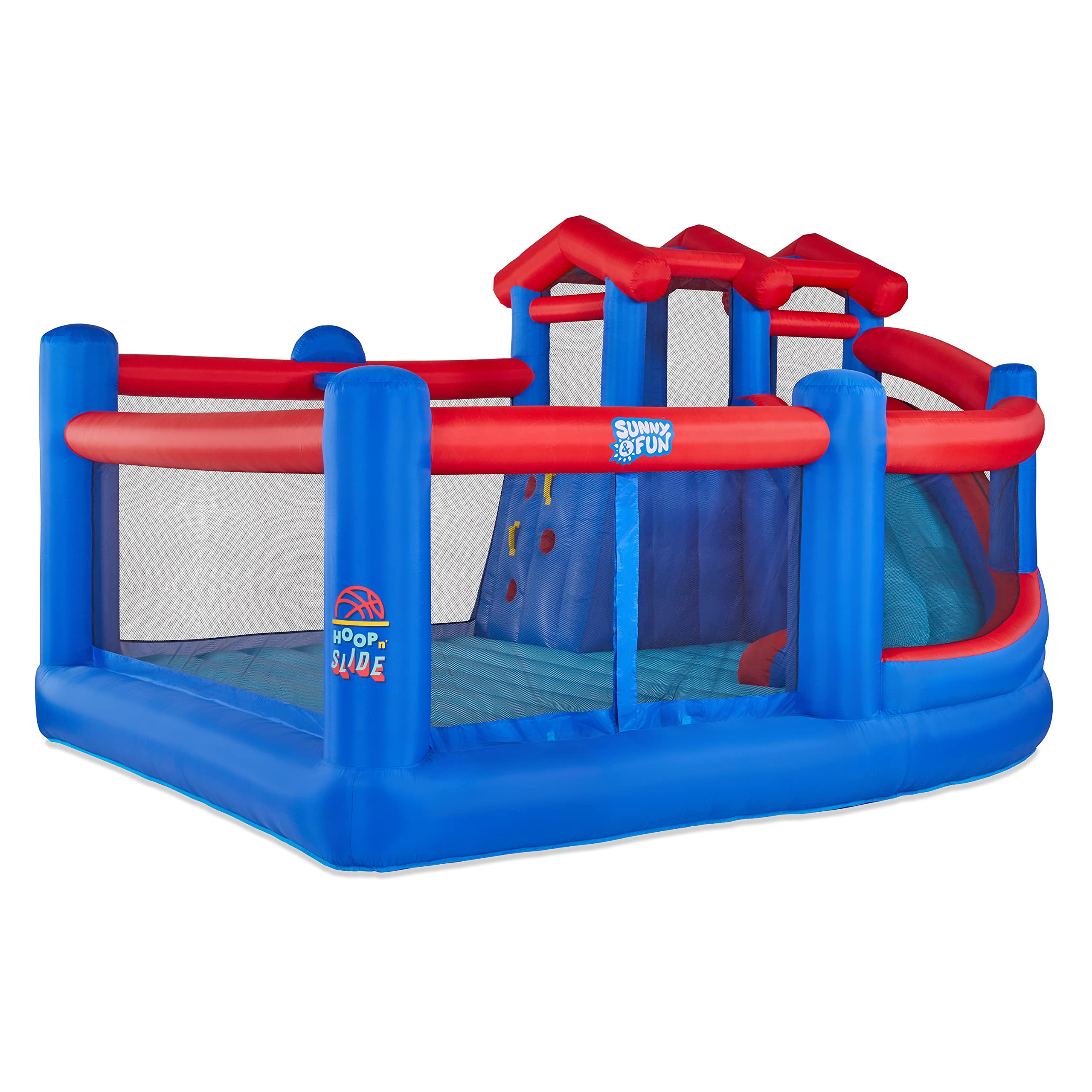 Sunny & Fun Hoop N’ Slide Inflatable Bounce House with Basketball Hoop & Slide - Red/Blue - Image 4