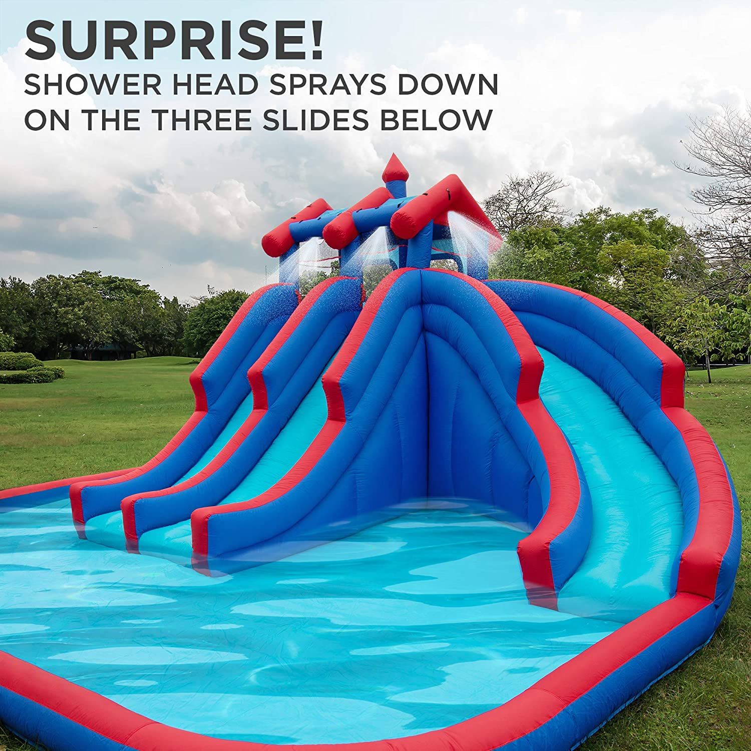 Inflatable Water Park with Three Water Slides and Basketball Hoop - Image 3