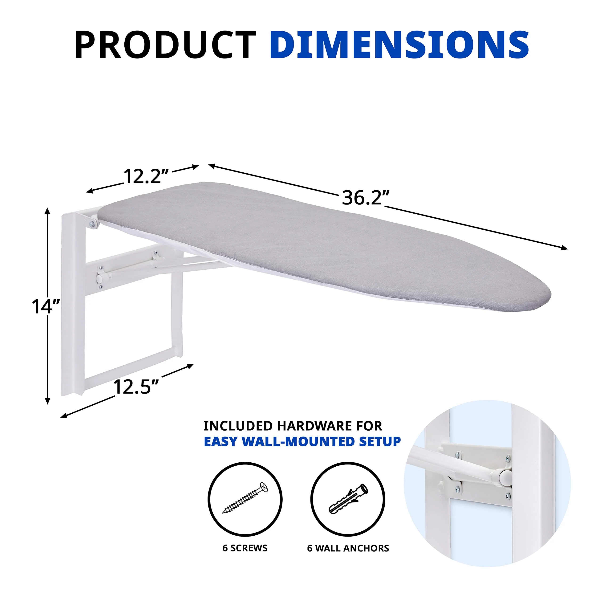 Ivation Wall Mounted Ironing Board, 36.2” x 12.2” Fold Down Iron Board for Home, Apartment & More - Image 7