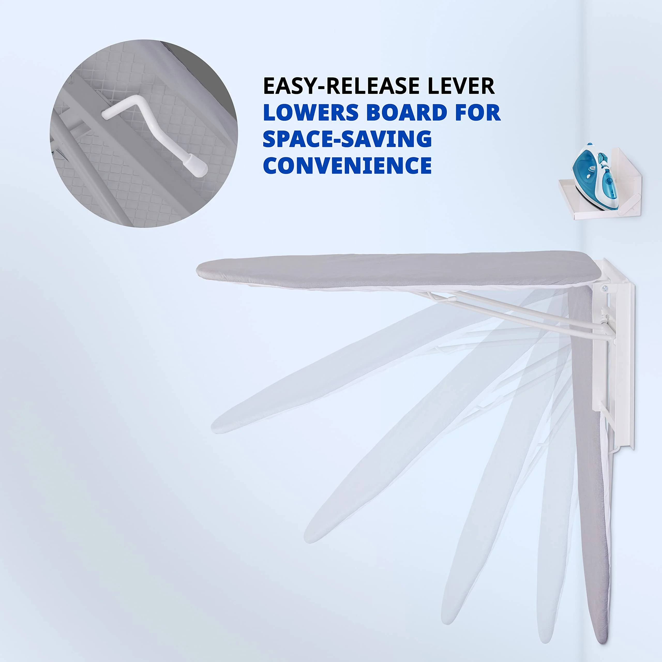 Ivation Wall Mounted Ironing Board, 36.2” x 12.2” Fold Down Iron Board with Storage Shelf - Image 3