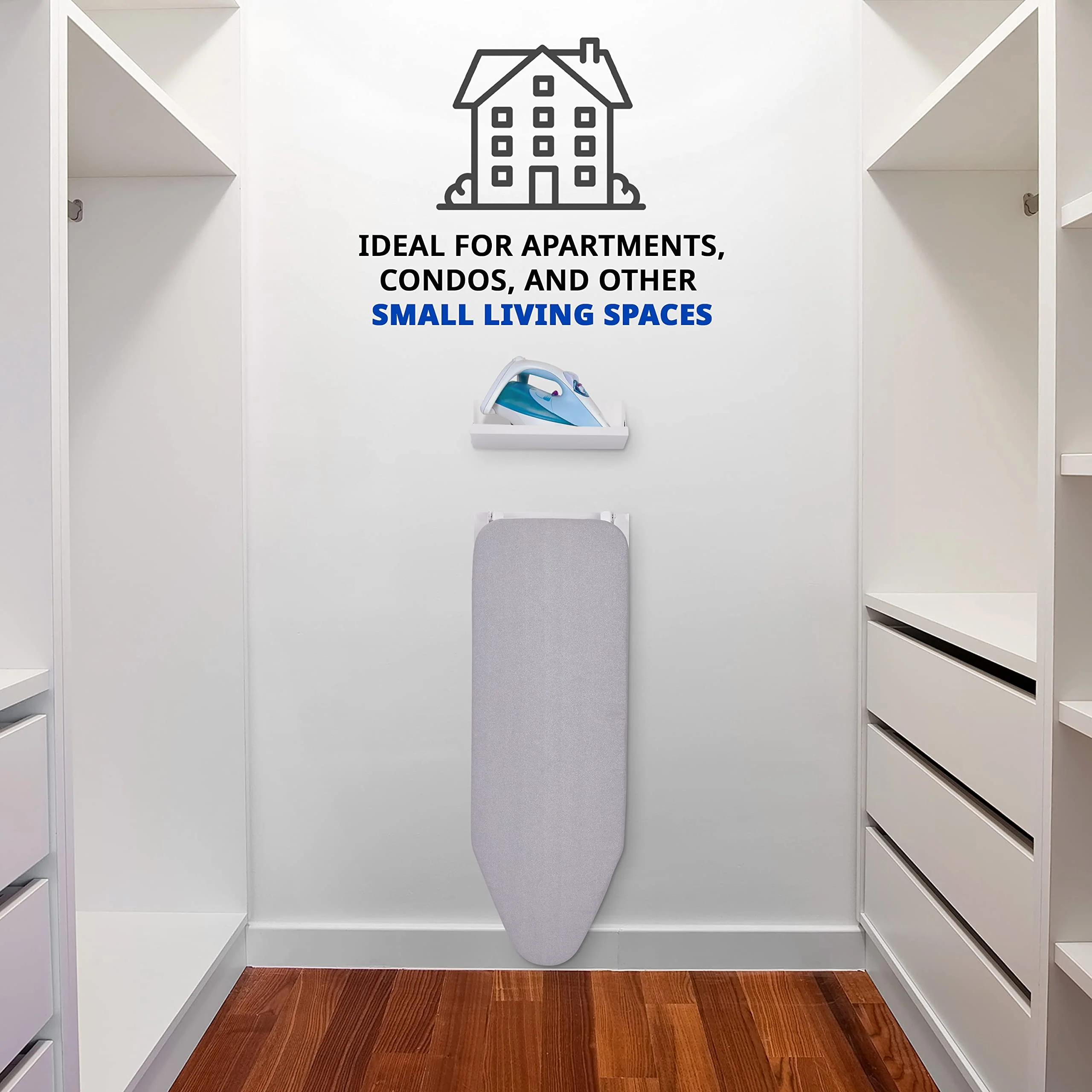 Ivation Wall Mounted Ironing Board, 36.2” x 12.2” Fold Down Iron Board with Storage Shelf - Image 6