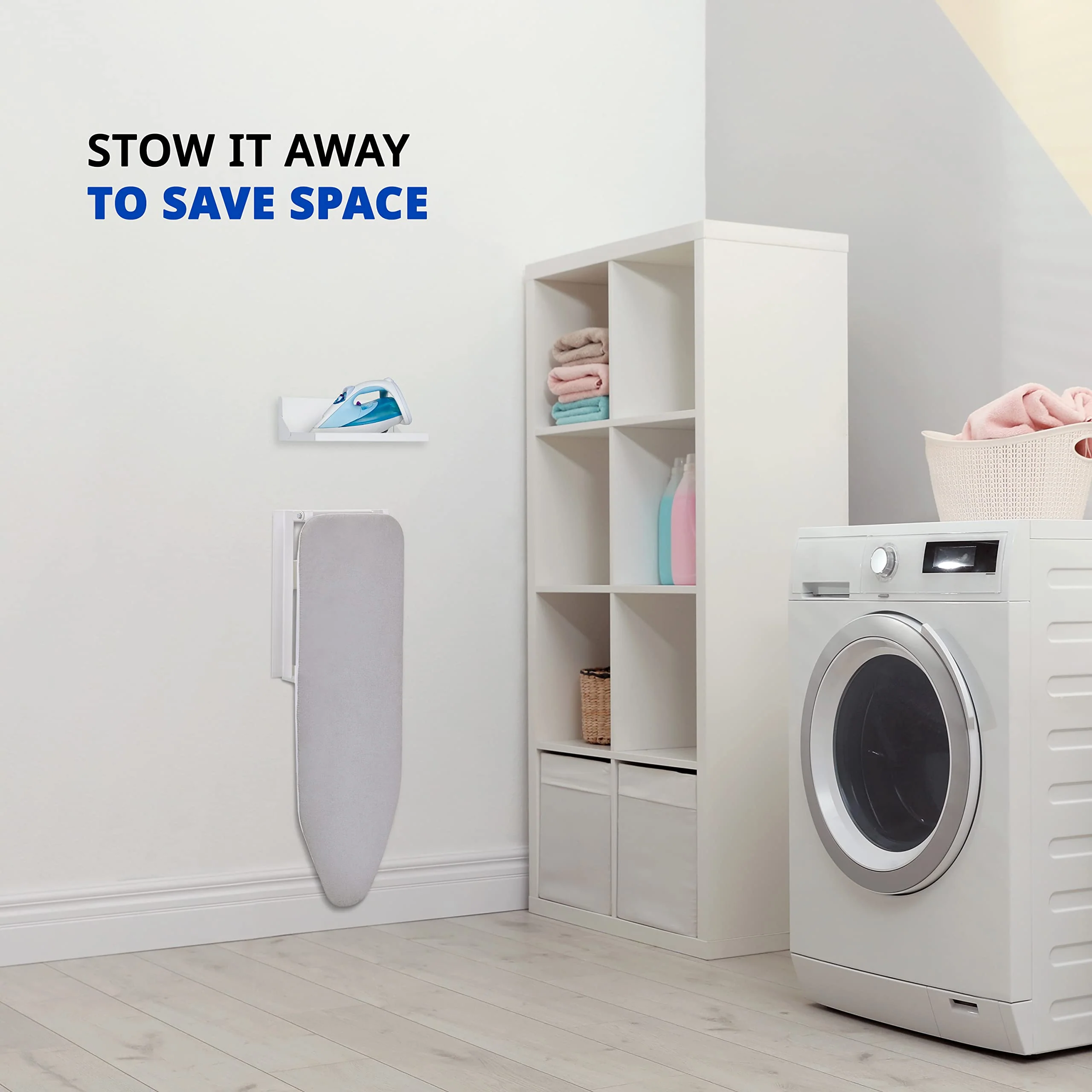 Ivation Wall Mounted Ironing Board, 36.2” x 12.2” Fold Down Iron Board with Storage Shelf - Image 9