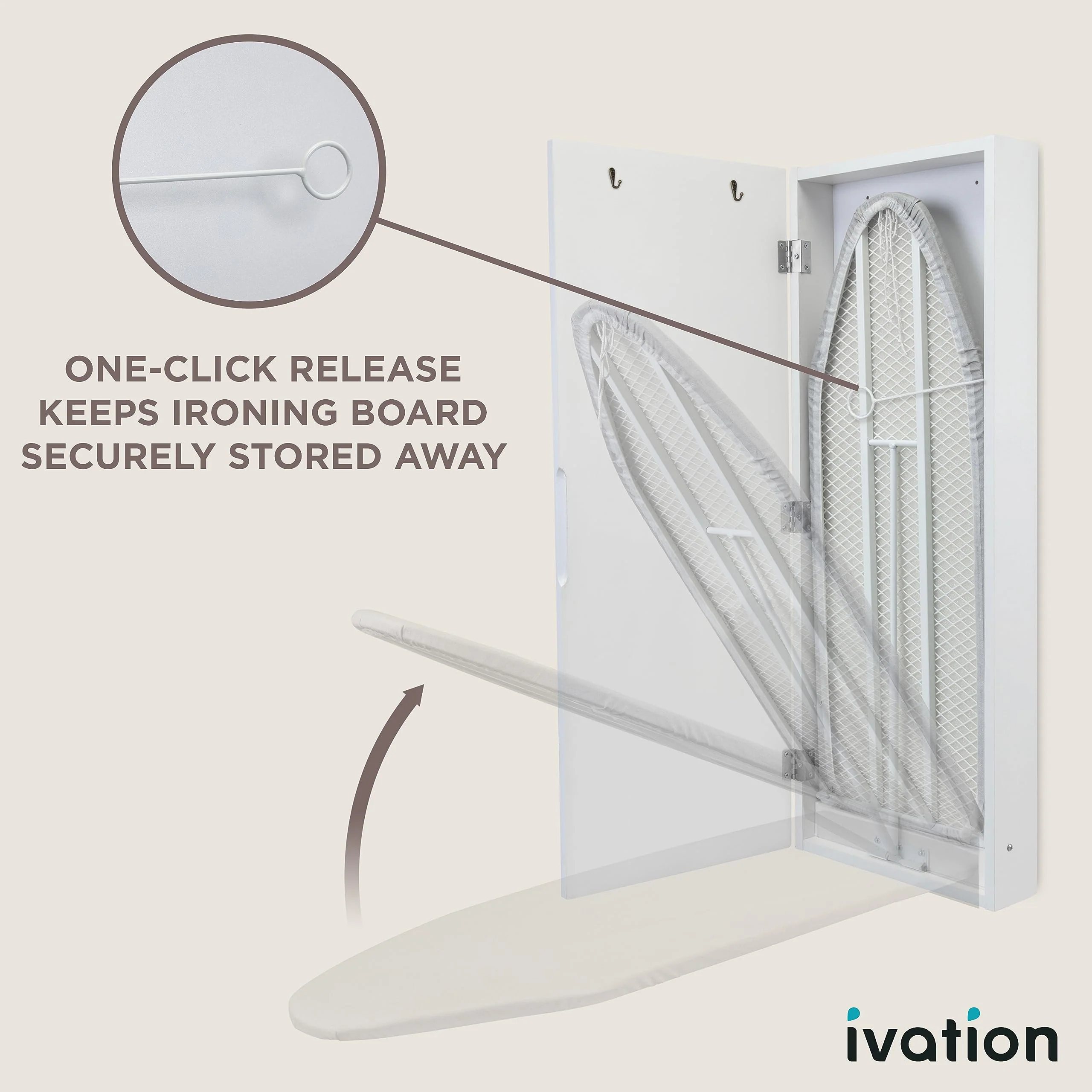 Ironing Board, Wall Mounted Ironing Board Cabinet W/Left Side Door, Mirror & Lever, White - Image 4