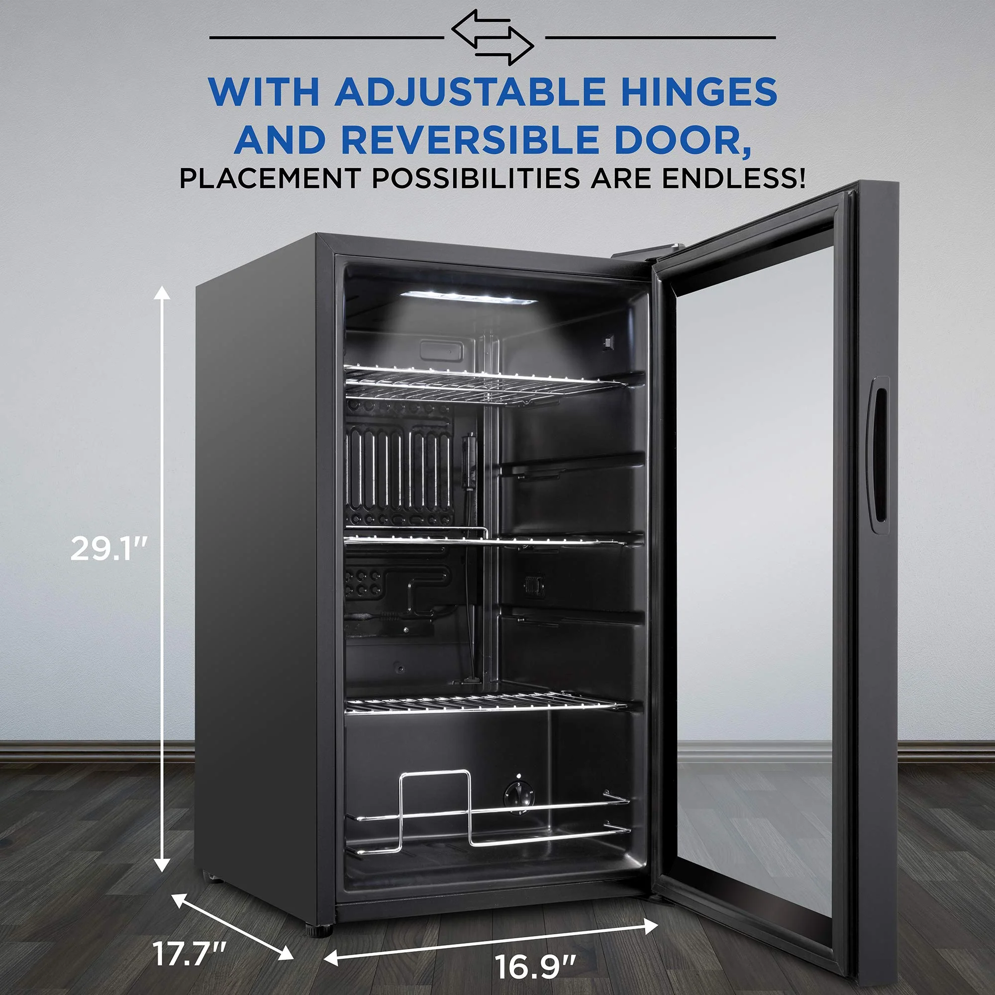 Ivation 101 Can Beverage Refrigerator, Freestanding Mini Fridge with Glass Door - Black - Image 4