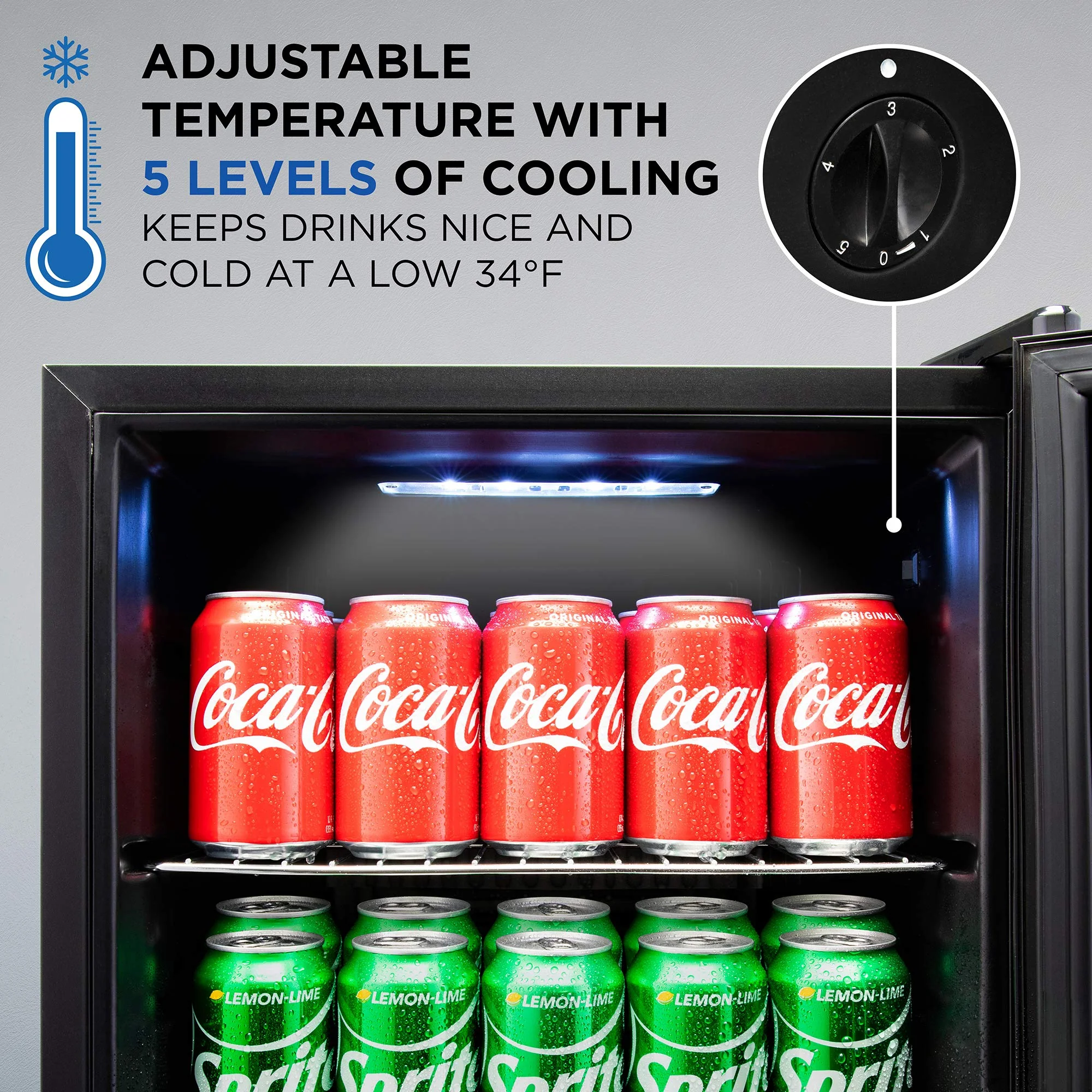 Ivation 101 Can Beverage Refrigerator, Freestanding Mini Fridge with Glass Door - Stainless Steel - Image 2