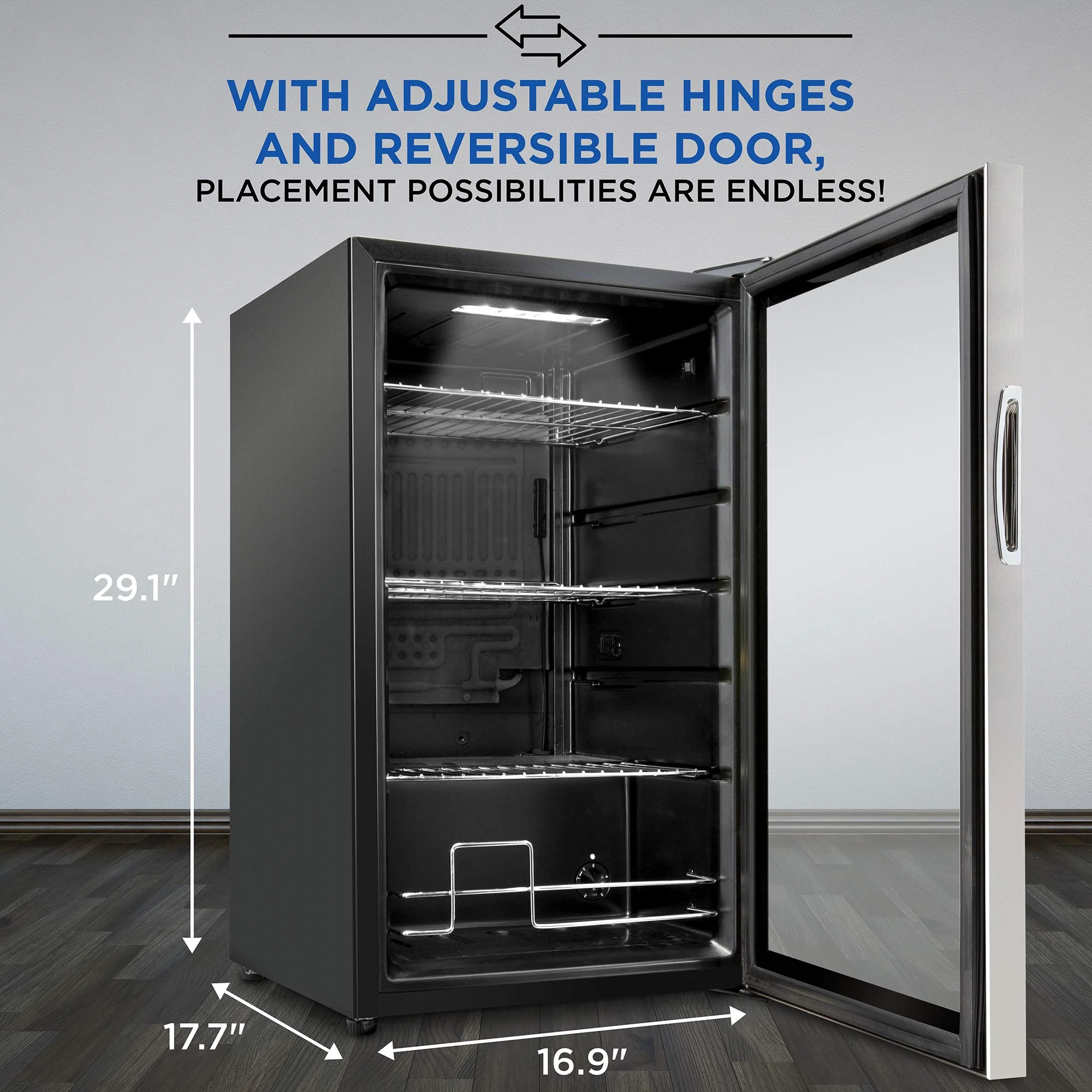 Ivation 101 Can Beverage Refrigerator, Freestanding Mini Fridge with Glass Door - Stainless Steel - Image 4