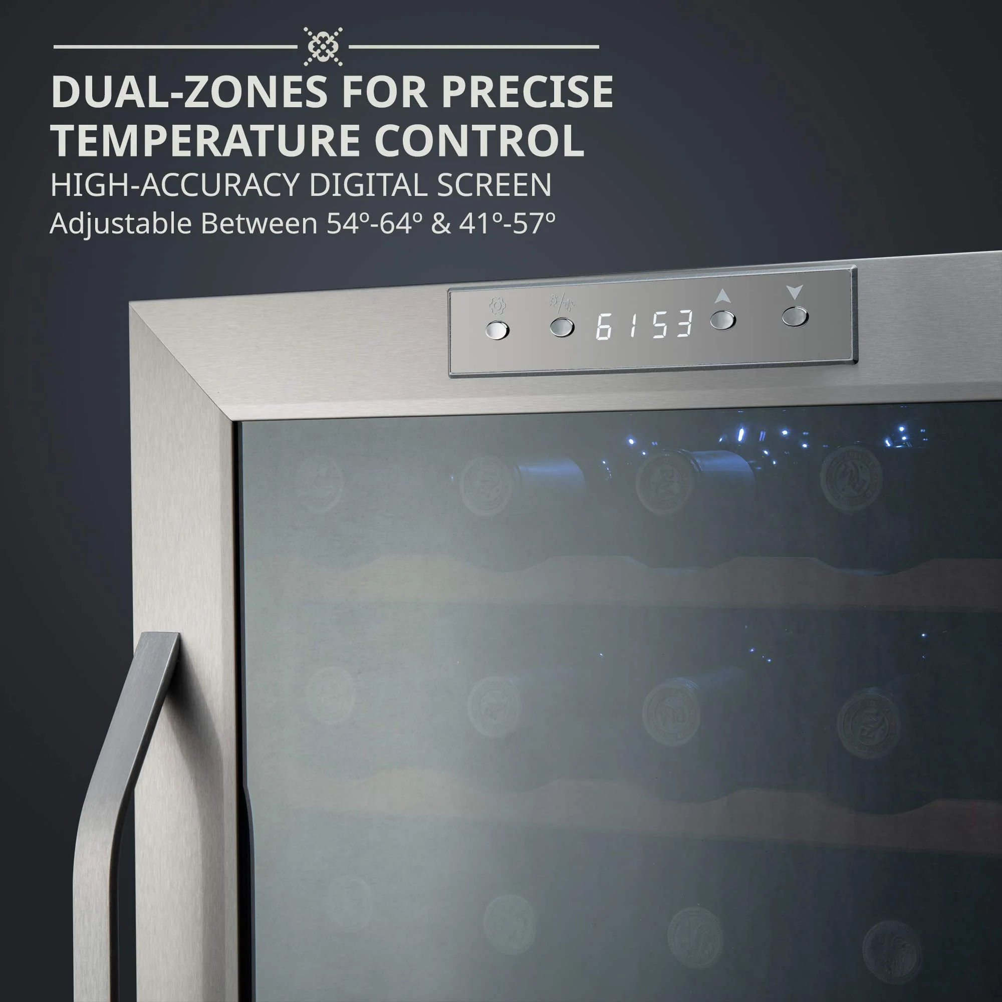 Ivation 33 Bottle Freestanding Wine Refrigerator, Dual Zone Wine Fridge with Lock, Stainless Steel - Image 4