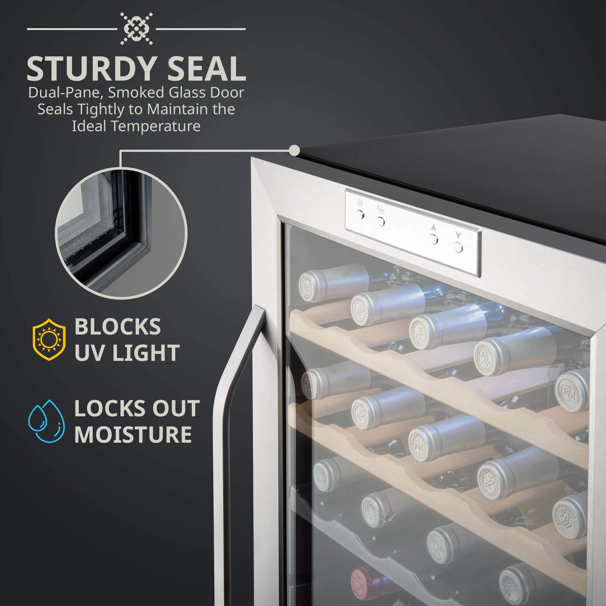 Ivation 33 Bottle Freestanding Wine Refrigerator, Dual Zone Wine Fridge with Lock, Stainless Steel - Image 6