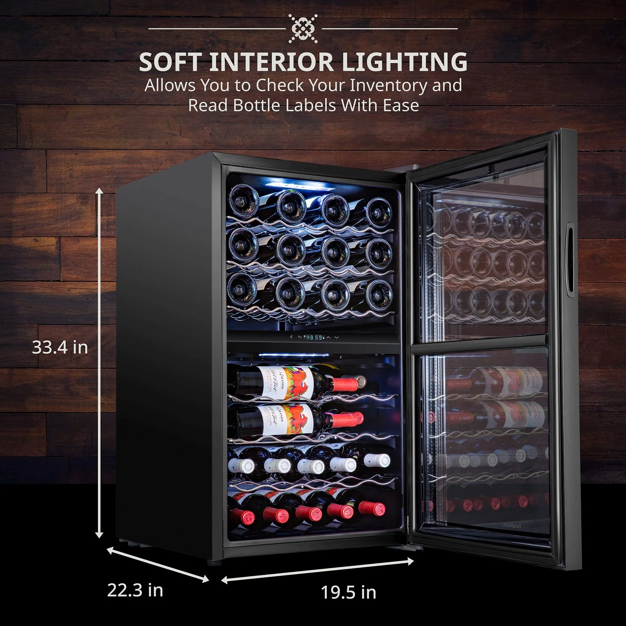Ivation 43 Bottle Freestanding Wine Refrigerator, Dual Zone Wine Fridge with Lock, Black - Image 3