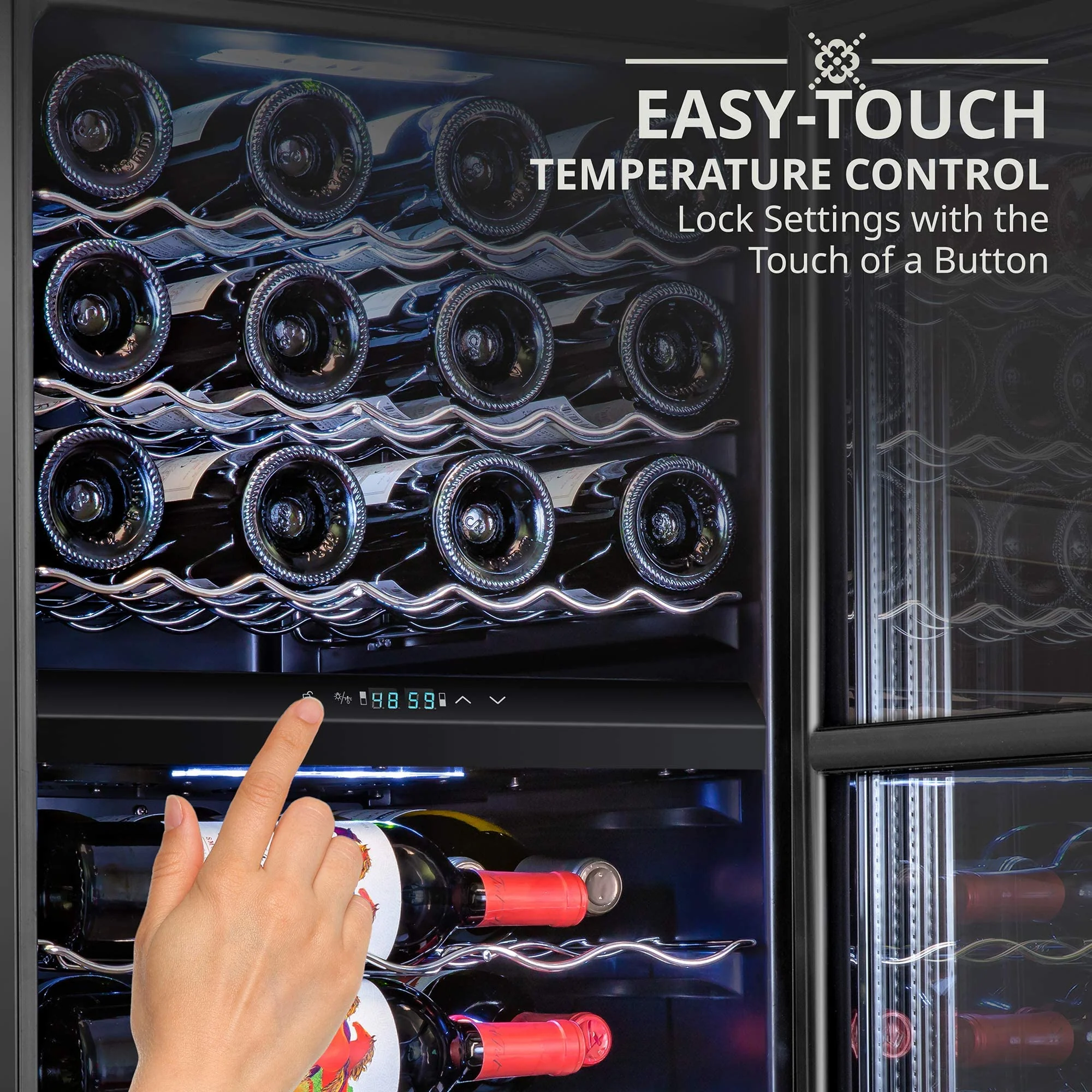 Ivation 43 Bottle Freestanding Wine Refrigerator, Dual Zone Wine Fridge with Lock, Black - Image 4