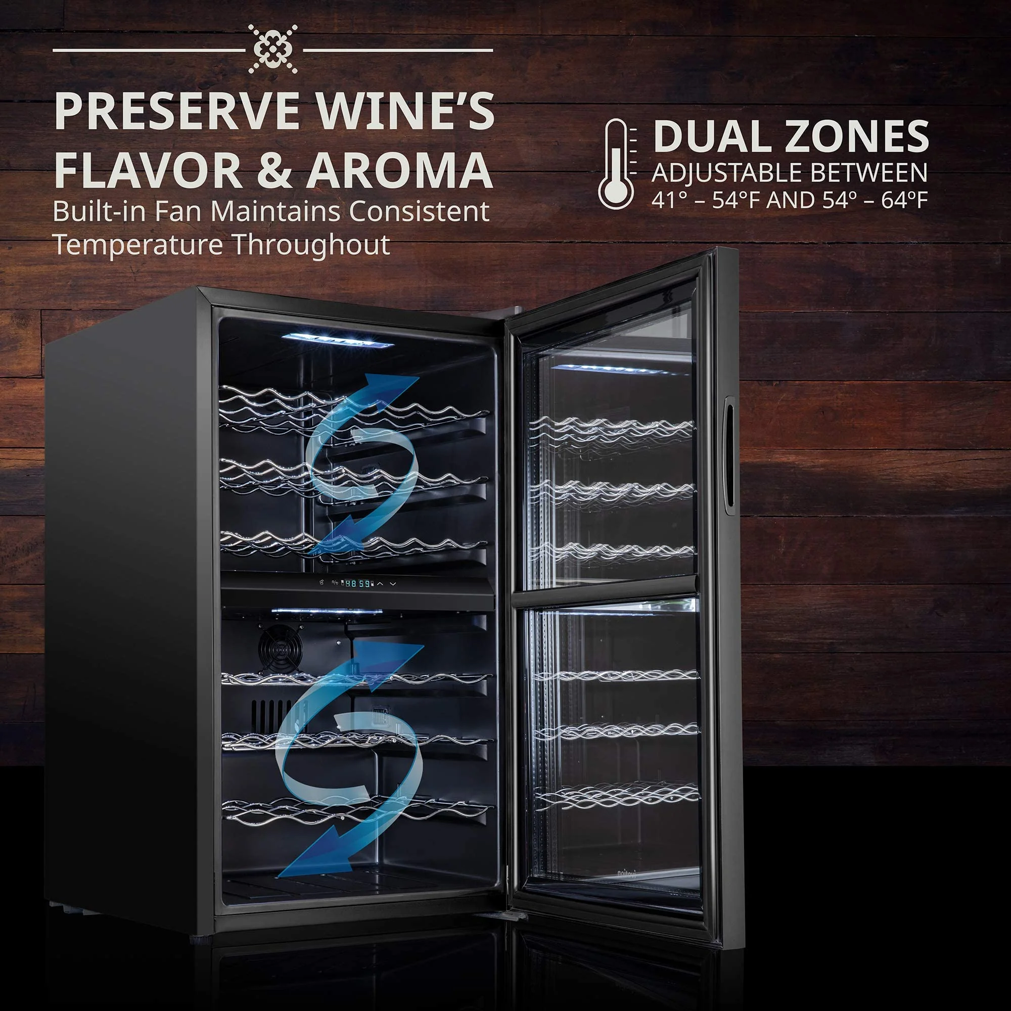 Ivation 43 Bottle Freestanding Wine Refrigerator, Dual Zone Wine Fridge with Lock, Black - Image 6