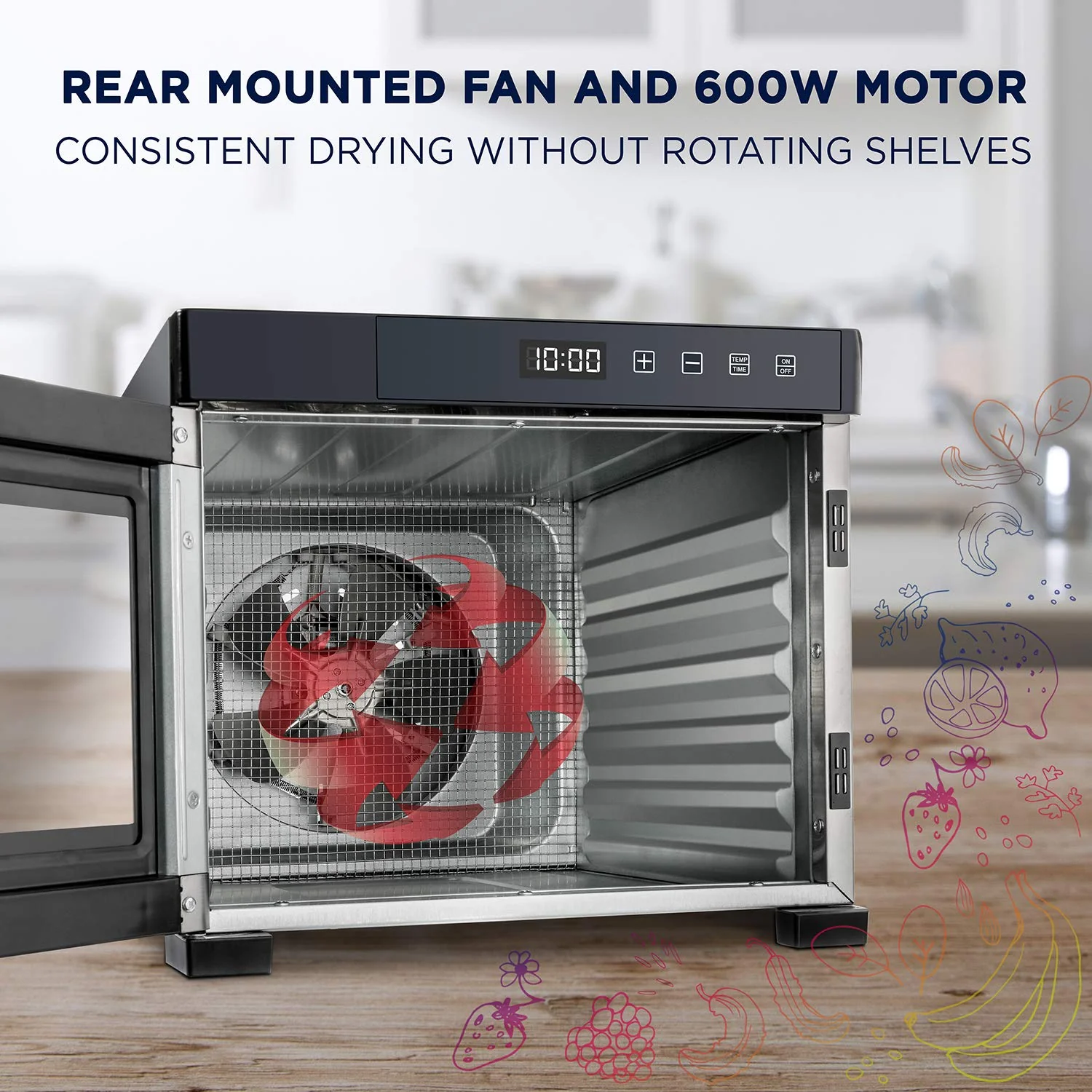 Ivation 6-Tray, 600W Food Dehydrator with Digital Timer and Temperature Control - Stainless Steel - Image 4