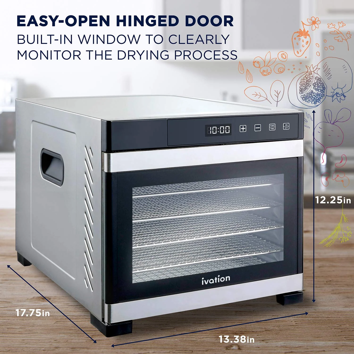Ivation 6-Tray, 600W Food Dehydrator with Digital Timer and Temperature Control - Stainless Steel - Image 6