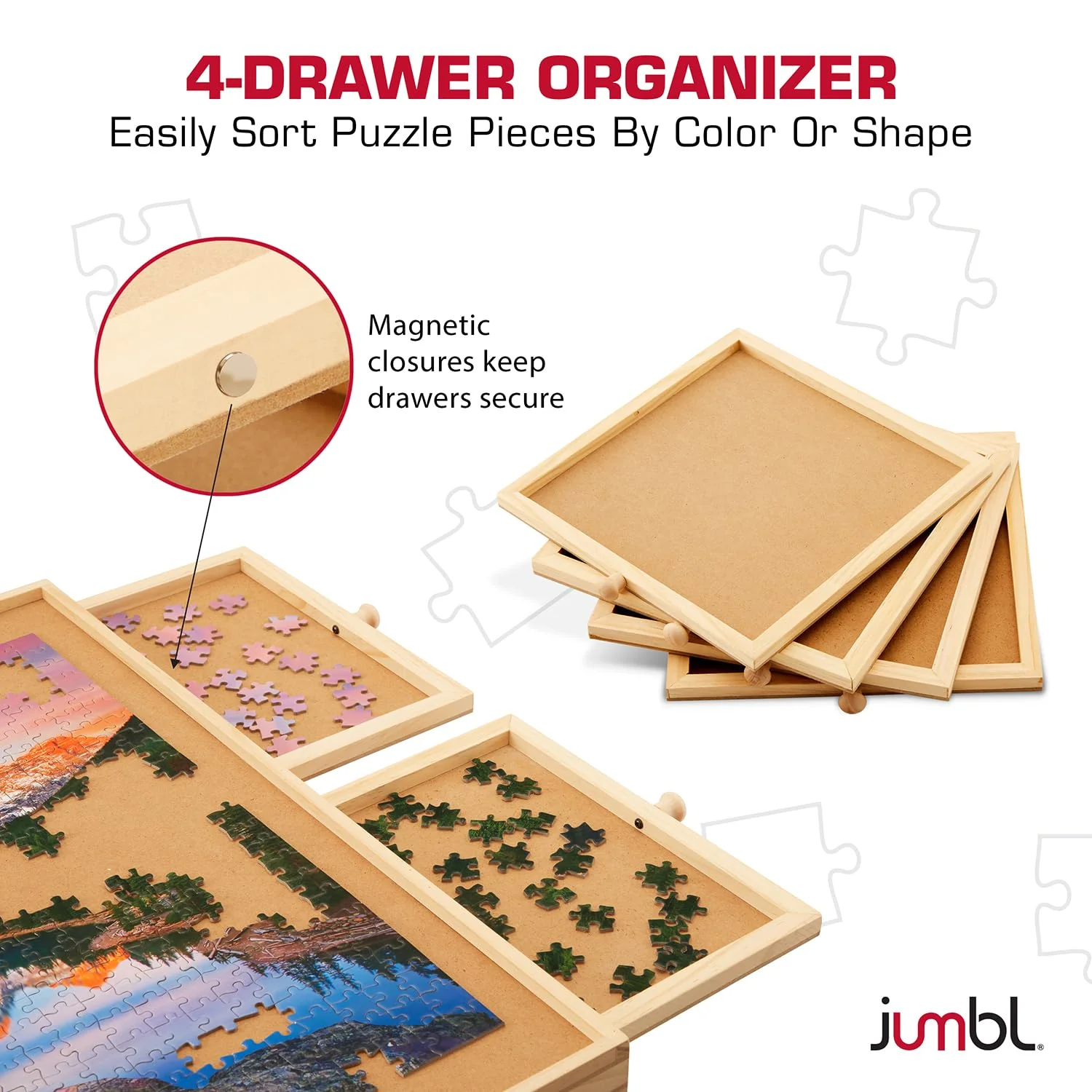 Jumbl 1000-Piece Puzzle Board with Drawers, Foldable Legs & Cover - Wooden Jigsaw Puzzle Table - Image 2