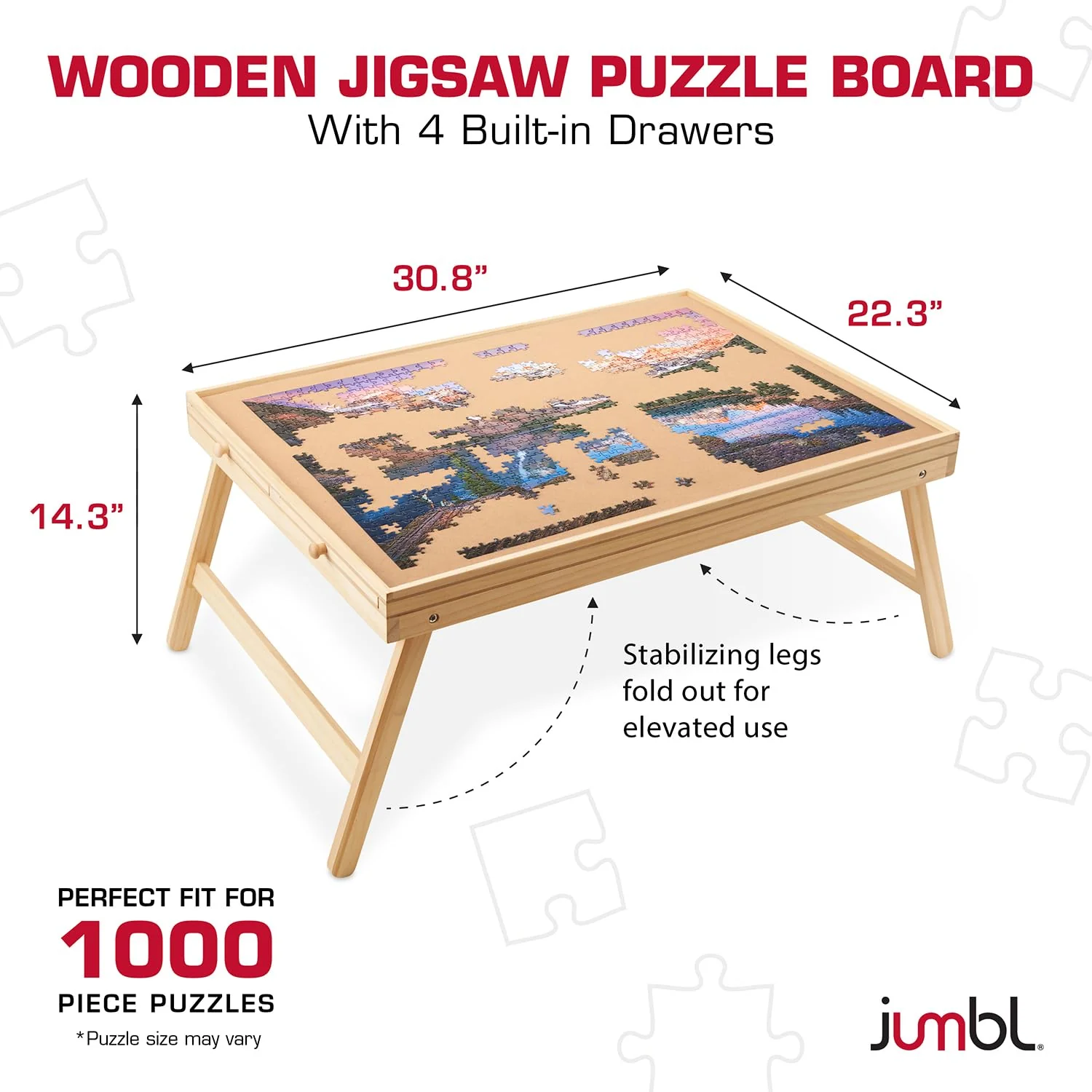 Jumbl 1000-Piece Puzzle Board with Drawers, Foldable Legs & Cover - Wooden Jigsaw Puzzle Table - Image 3
