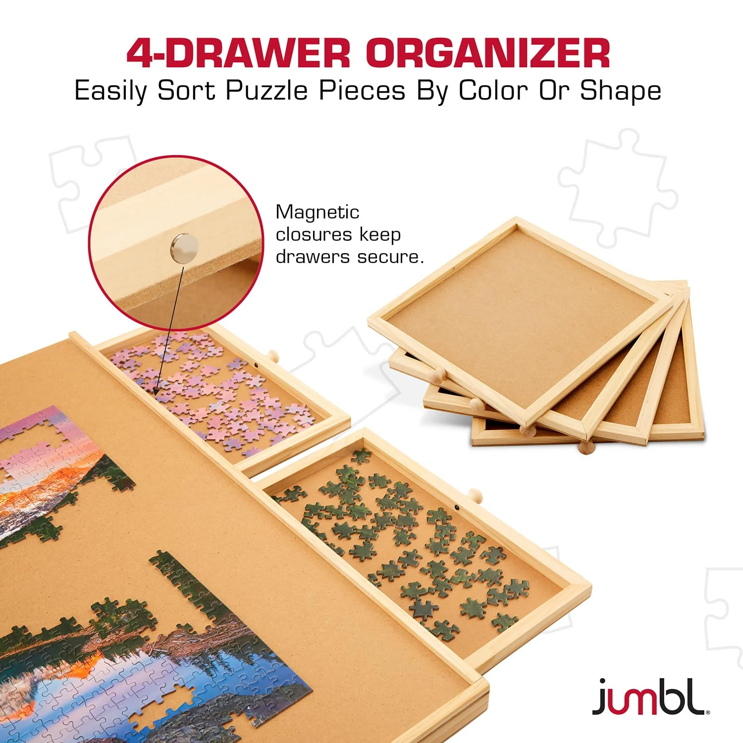 Jumbl 1000-Piece Puzzle Board with Drawers, Lazy Susan & Cover - Rotating Wooden Jigsaw Puzzle Table - Image 5