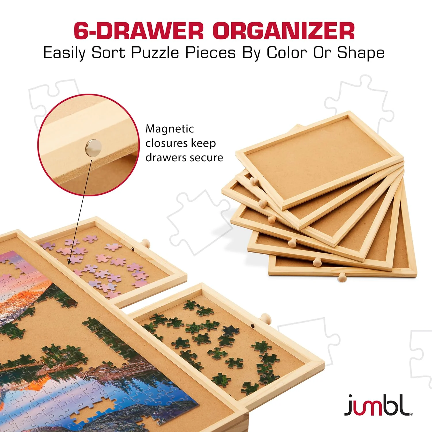 Jumbl 1500-Piece Puzzle Board with Drawers, Foldable Legs & Cover - Wooden Jigsaw Puzzle Table - Image 3
