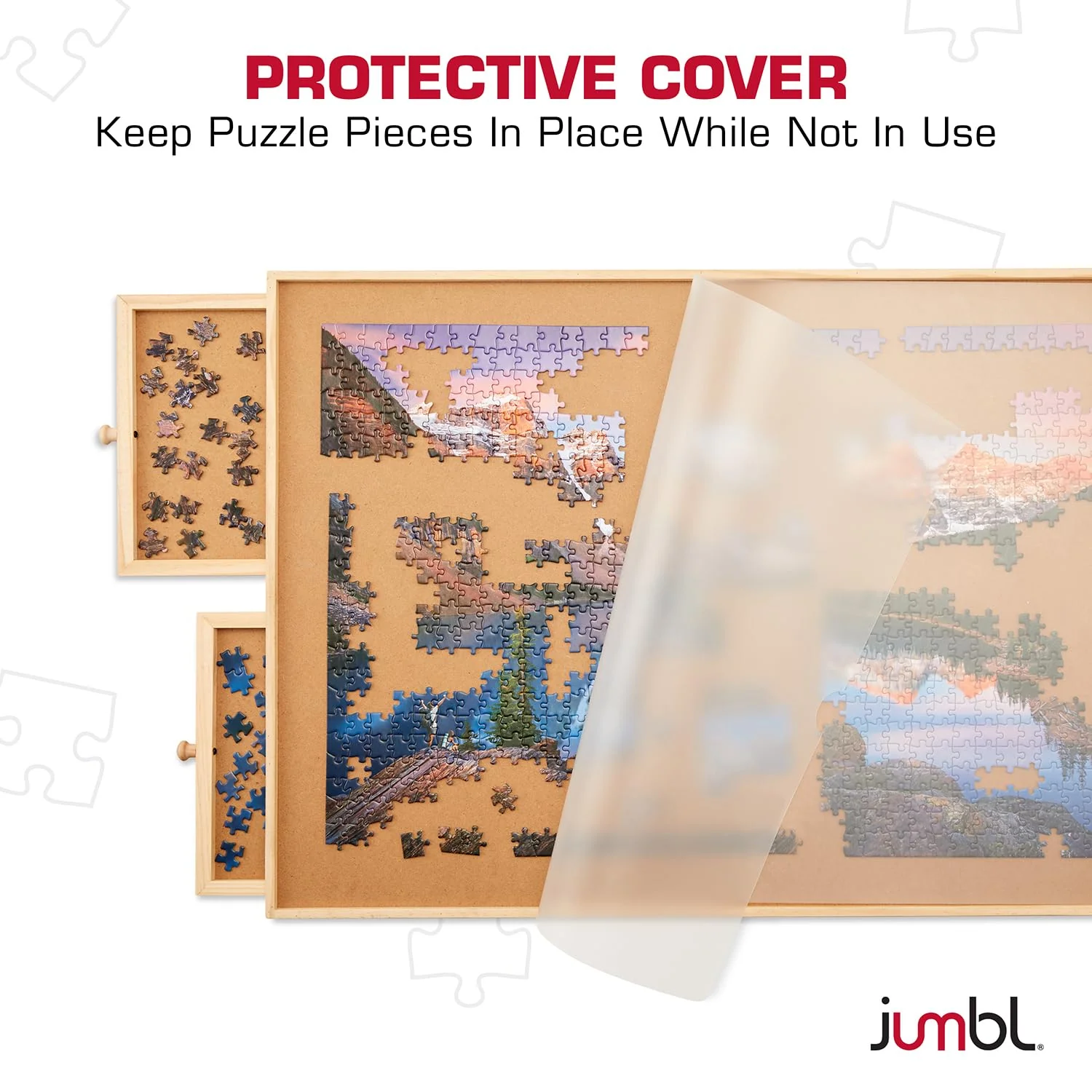 Jumbl 1000-Piece Puzzle Board with Drawers, Foldable Legs & Cover - Wooden Jigsaw Puzzle Table - Image 4