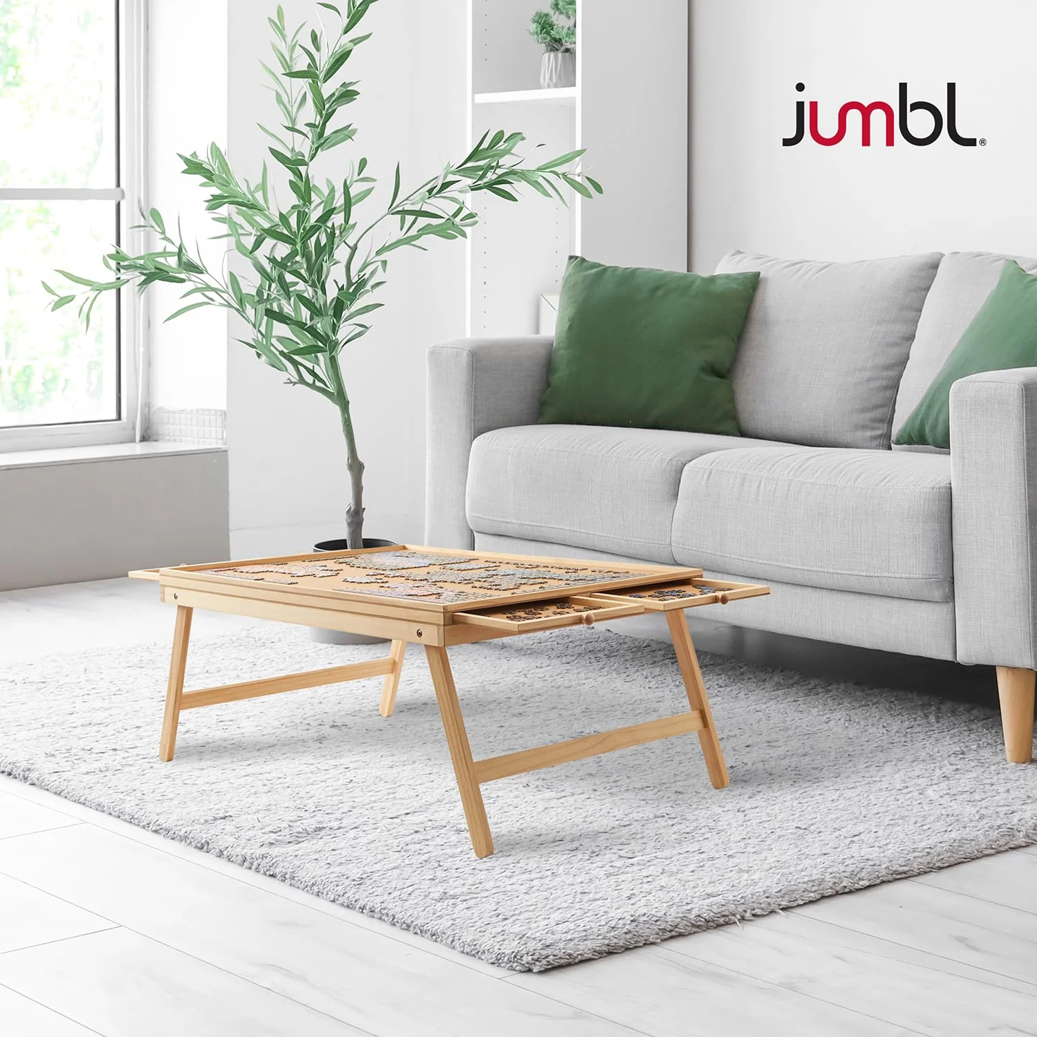 Jumbl 1000-Piece Puzzle Board with Drawers, Foldable Legs & Cover - Wooden Jigsaw Puzzle Table - Image 9