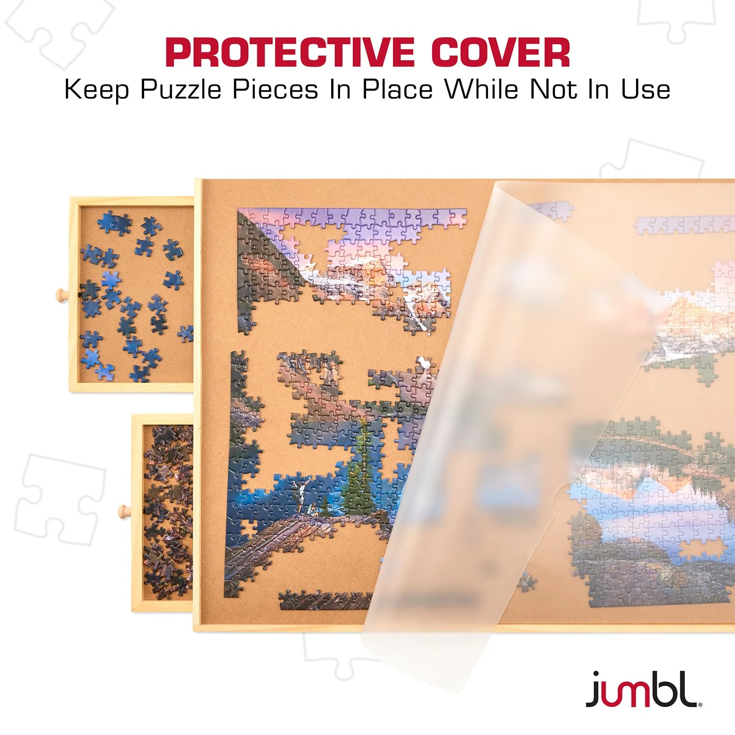 Jumbl 1000-Piece Puzzle Board with Drawers, Lazy Susan & Cover - Rotating Wooden Jigsaw Puzzle Table - Image 4