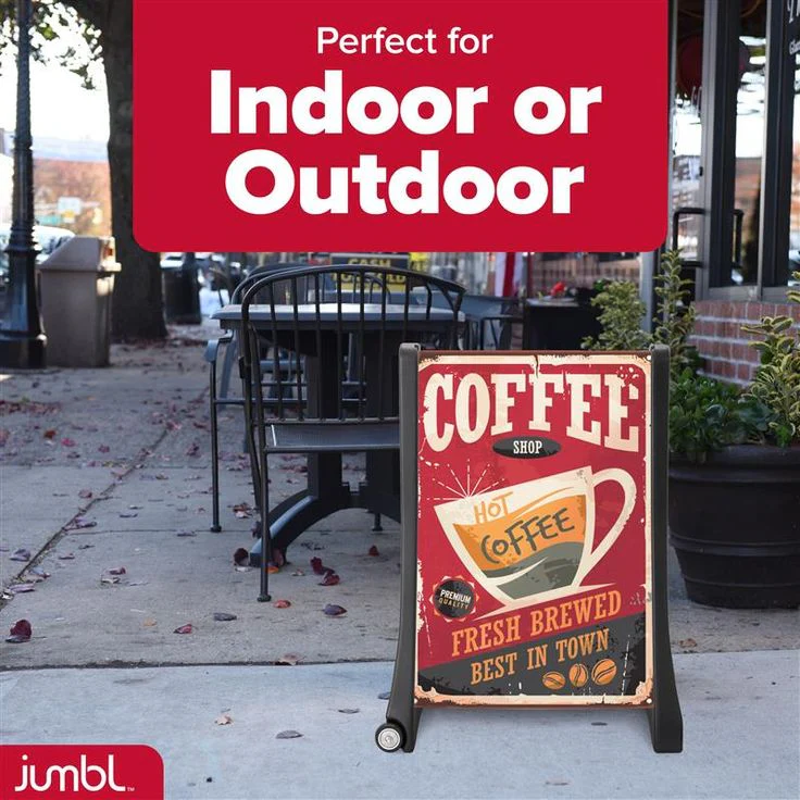 Jumbl A Frame Sandwich Board – 15.7 x 26” Display Sidewalk Sign with PVC Sign Protector (Black)