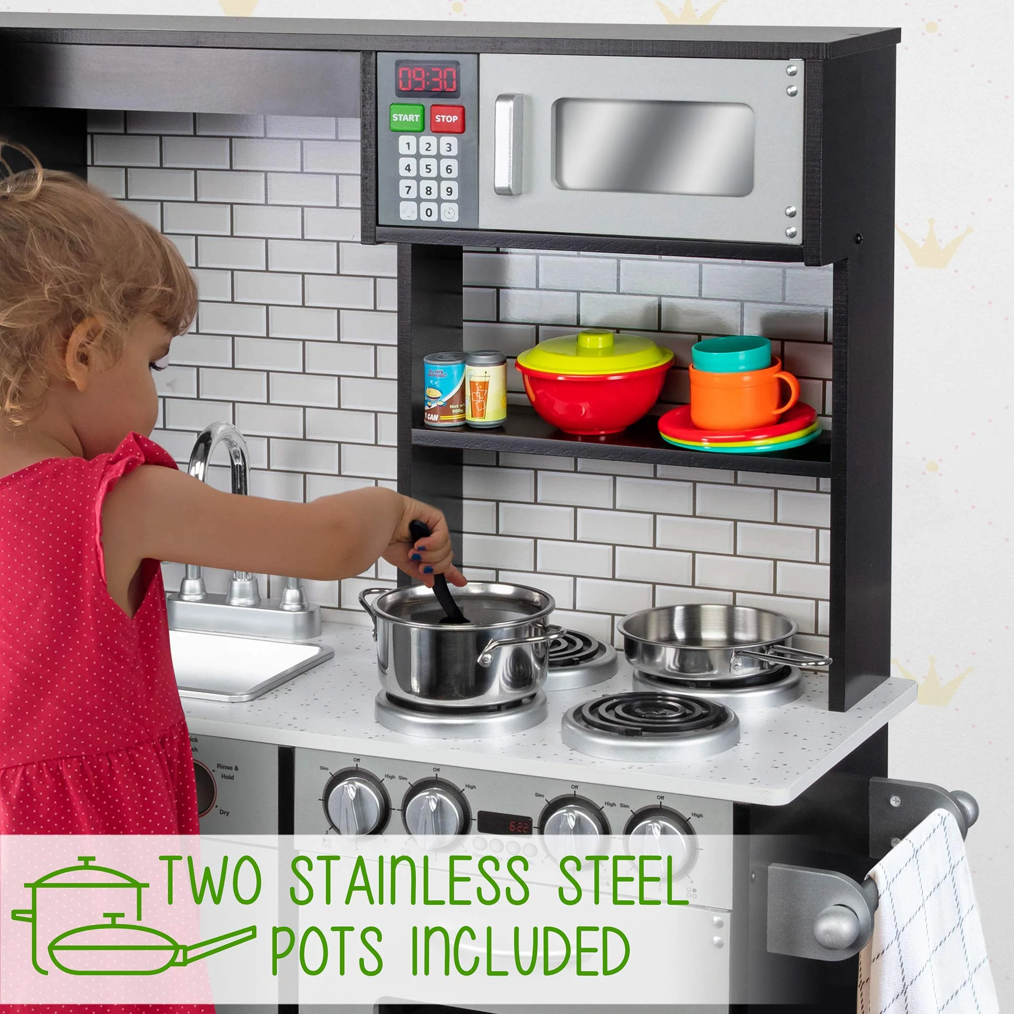Lil' Jumbl Kids Kitchen Set, Wooden Pretend Play Kitchen with Sounds & Accessories - Charcoal - Image 7