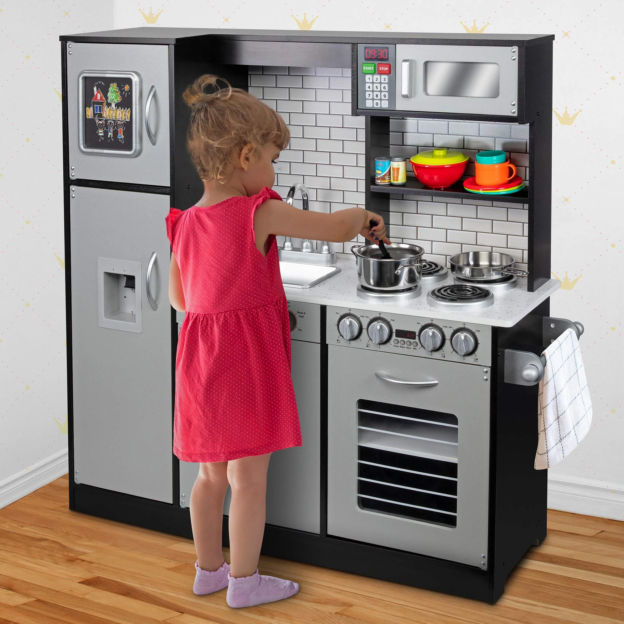 Lil' Jumbl Kids Kitchen Set, Wooden Pretend Play Kitchen with Sounds & Accessories - Charcoal - Image 8