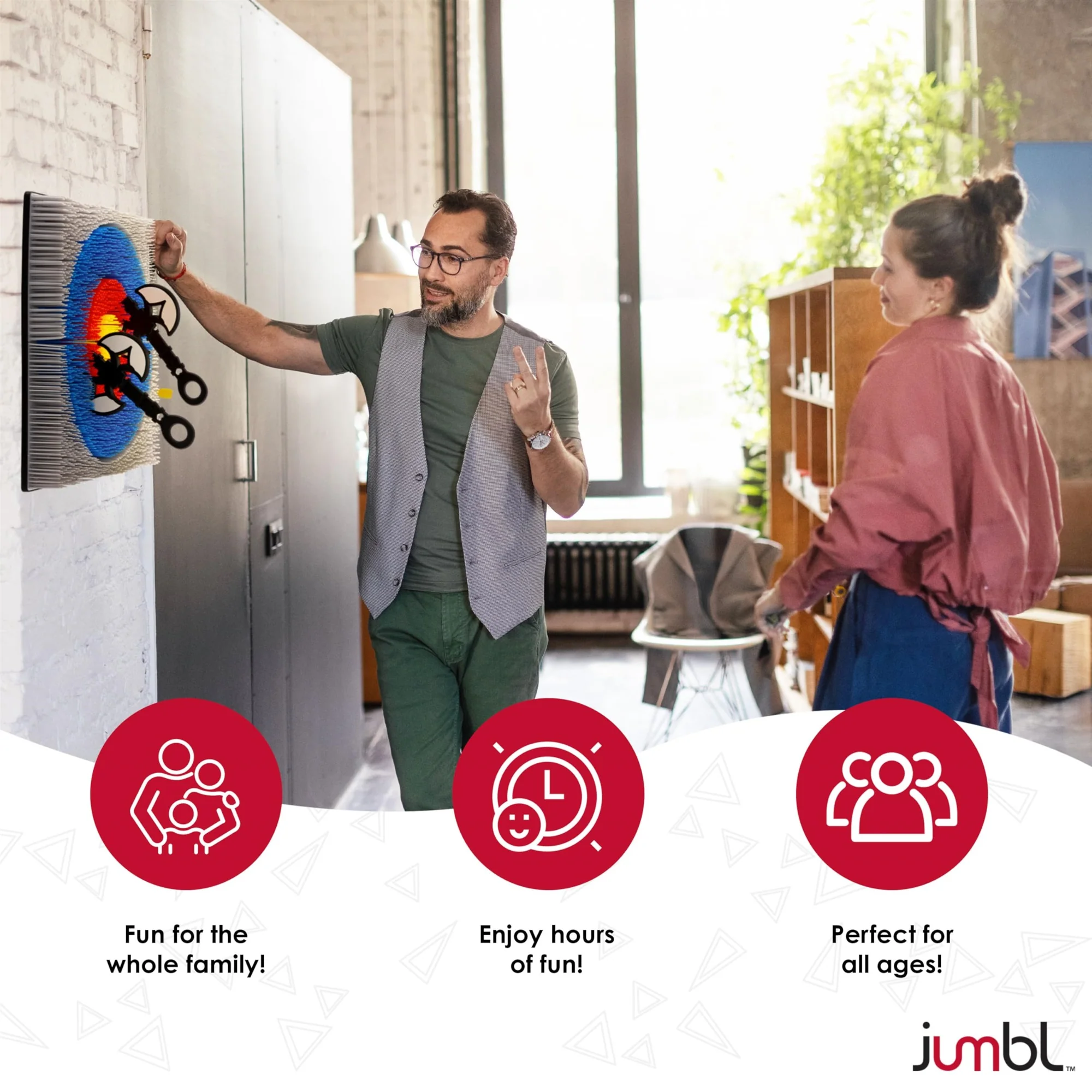 Jumbl Wall-Mounted Axe Throwing Game, Indoor Foam Axe Set with Bristle Target & Mount Kit - Image 2